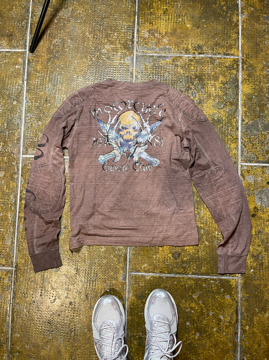Replay Longsleeve Skull Brown Distressed Motorcycle Sword Club 2000s y2k Deadstock - L