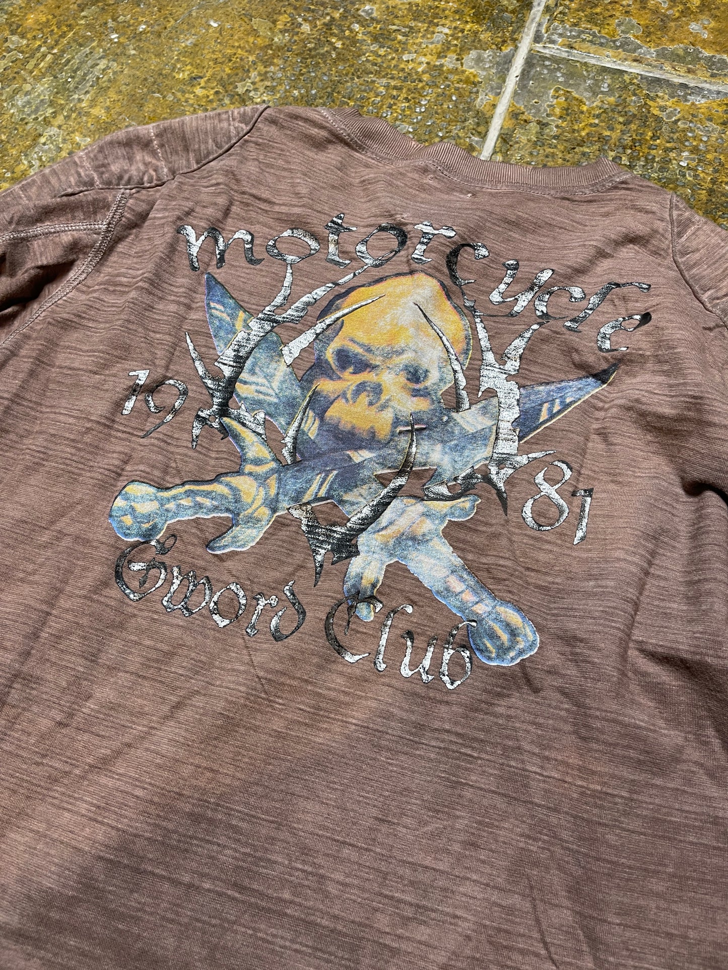 Replay Longsleeve Skull Brown Distressed Motorcycle Sword Club 2000s y2k Deadstock - L