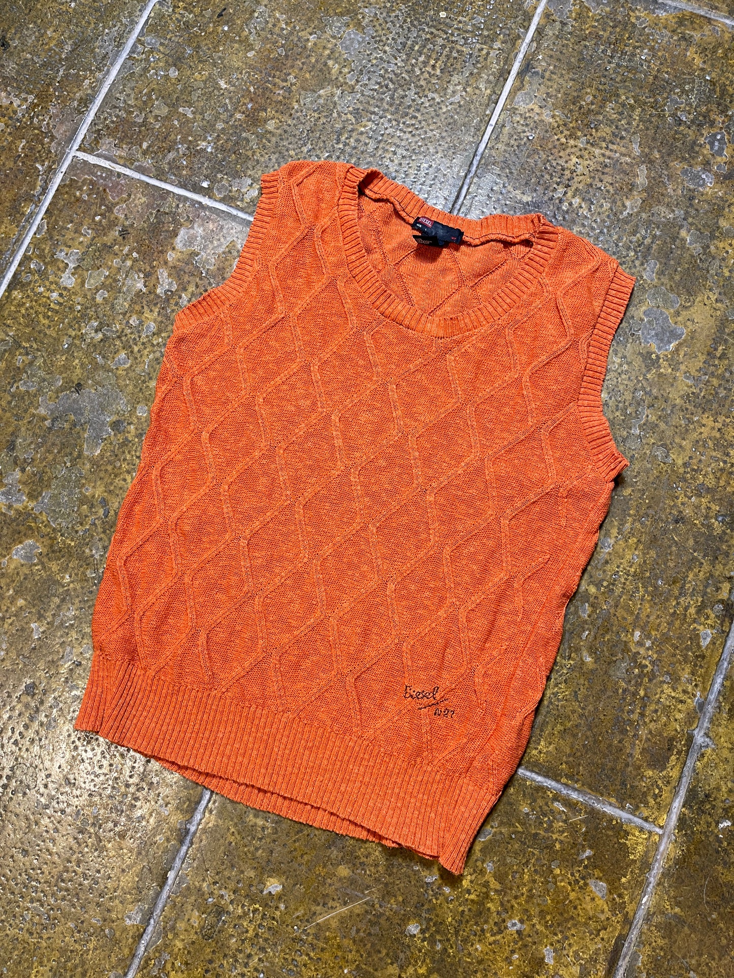 Diesel Sleeveless Sweatshirt Knitted Orange 2000s y2k - L