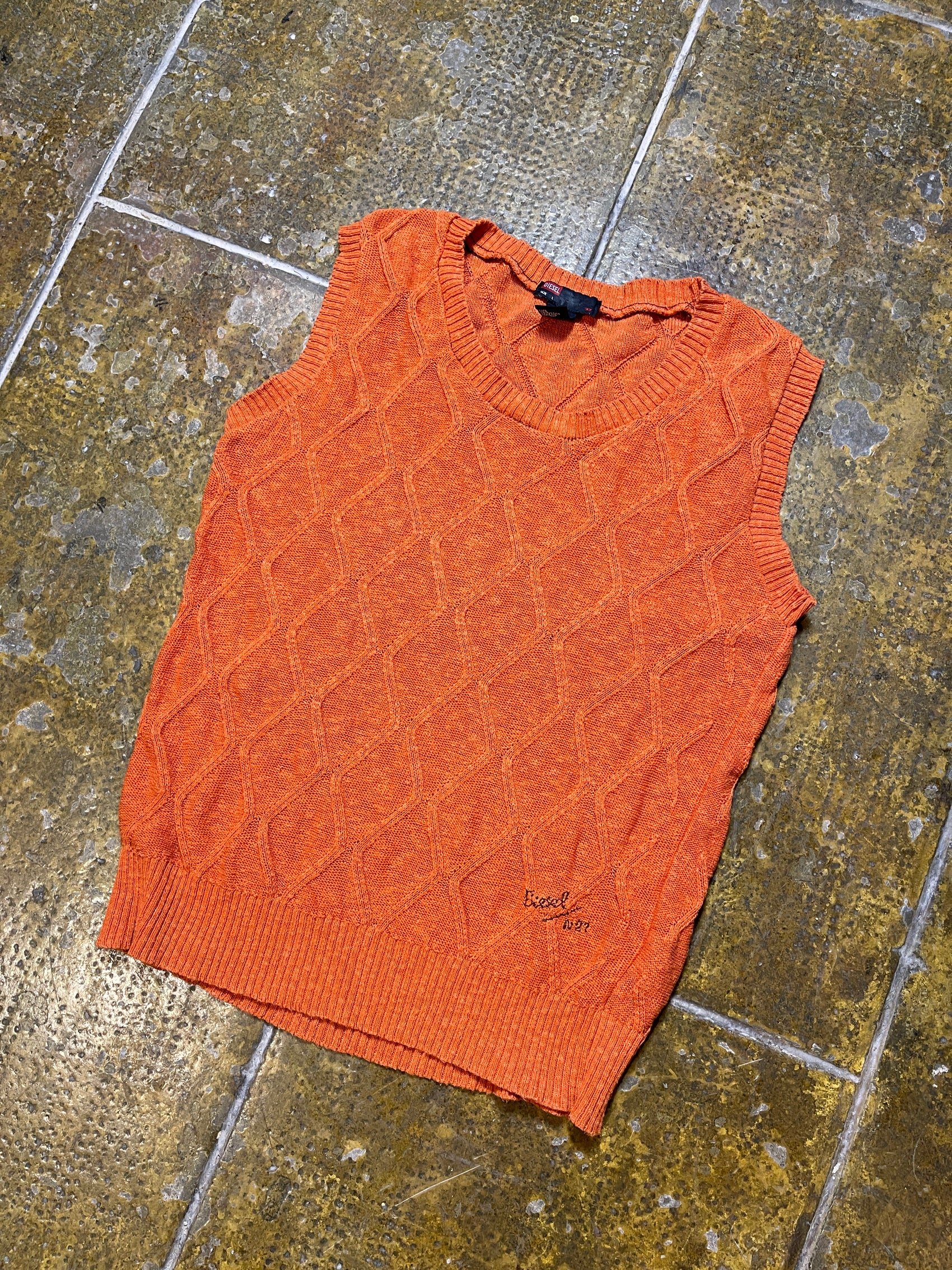 Diesel Sleeveless Sweatshirt Knitted Orange 2000s y2k - L