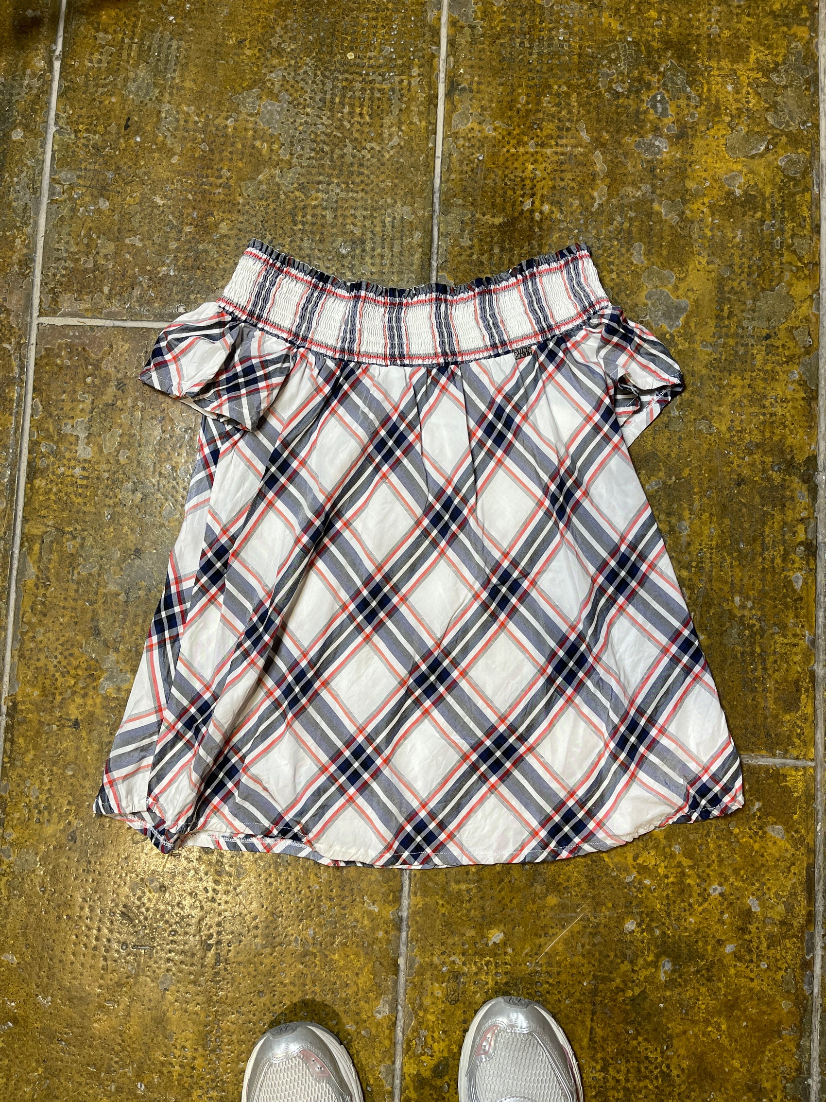Miss Sixty Short Sleeve Top White checkered 2000s y2k - XS