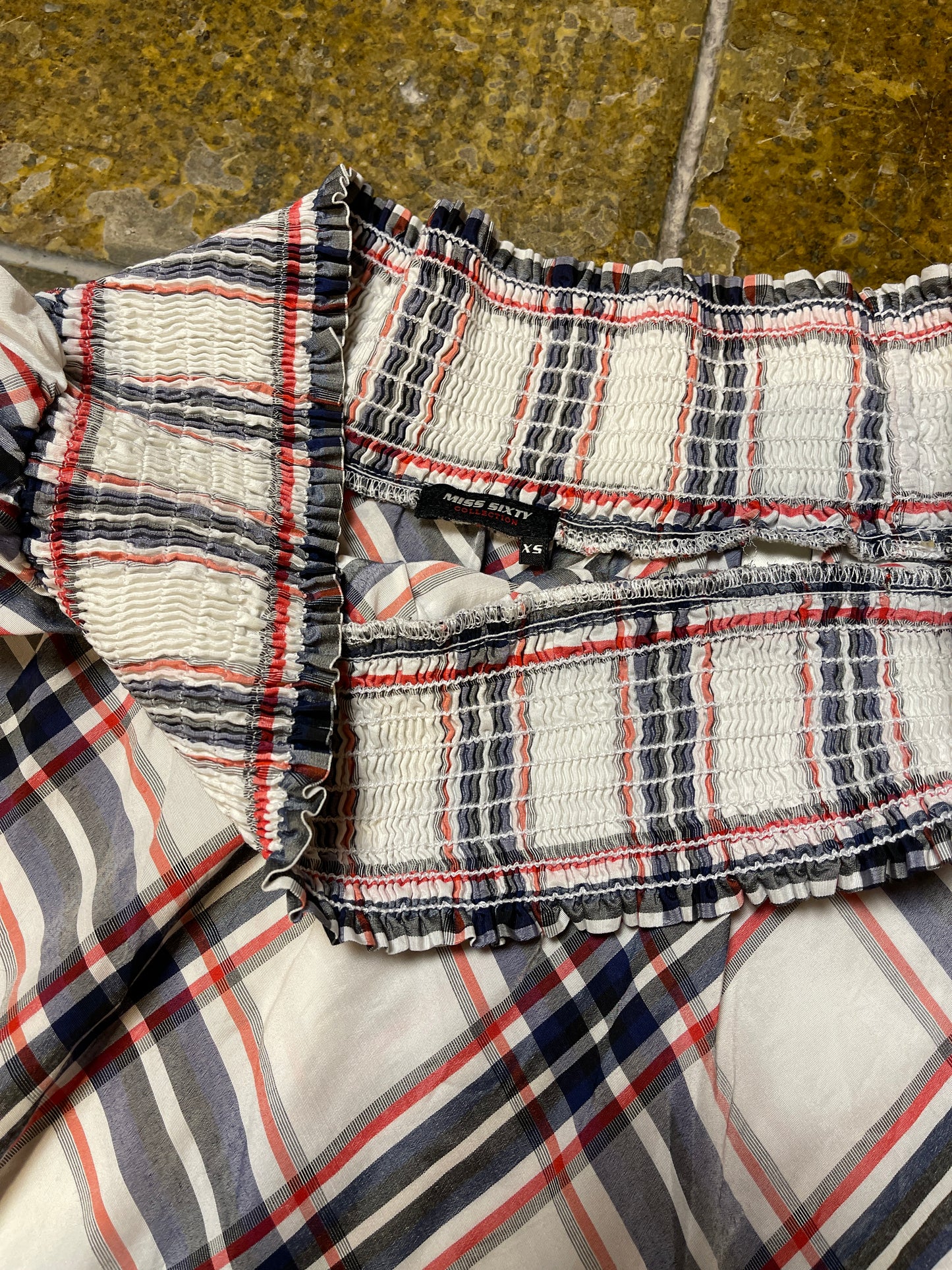 Miss Sixty Short Sleeve Top White checkered 2000s y2k - XS