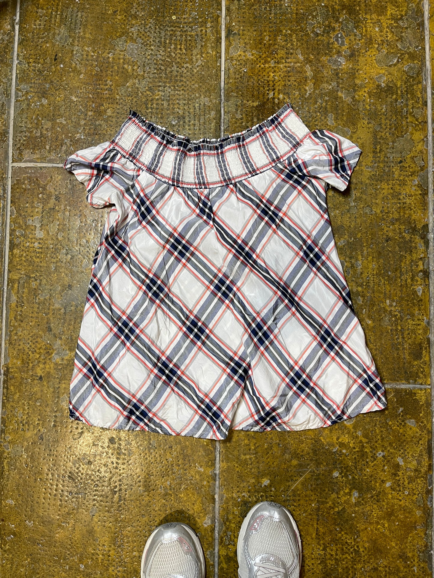 Miss Sixty Short Sleeve Top White checkered 2000s y2k - XS