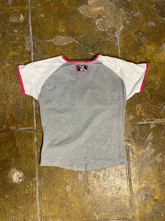 Nike Short Sleeve Top COR727 White Gray Pink 2000s y2k - M