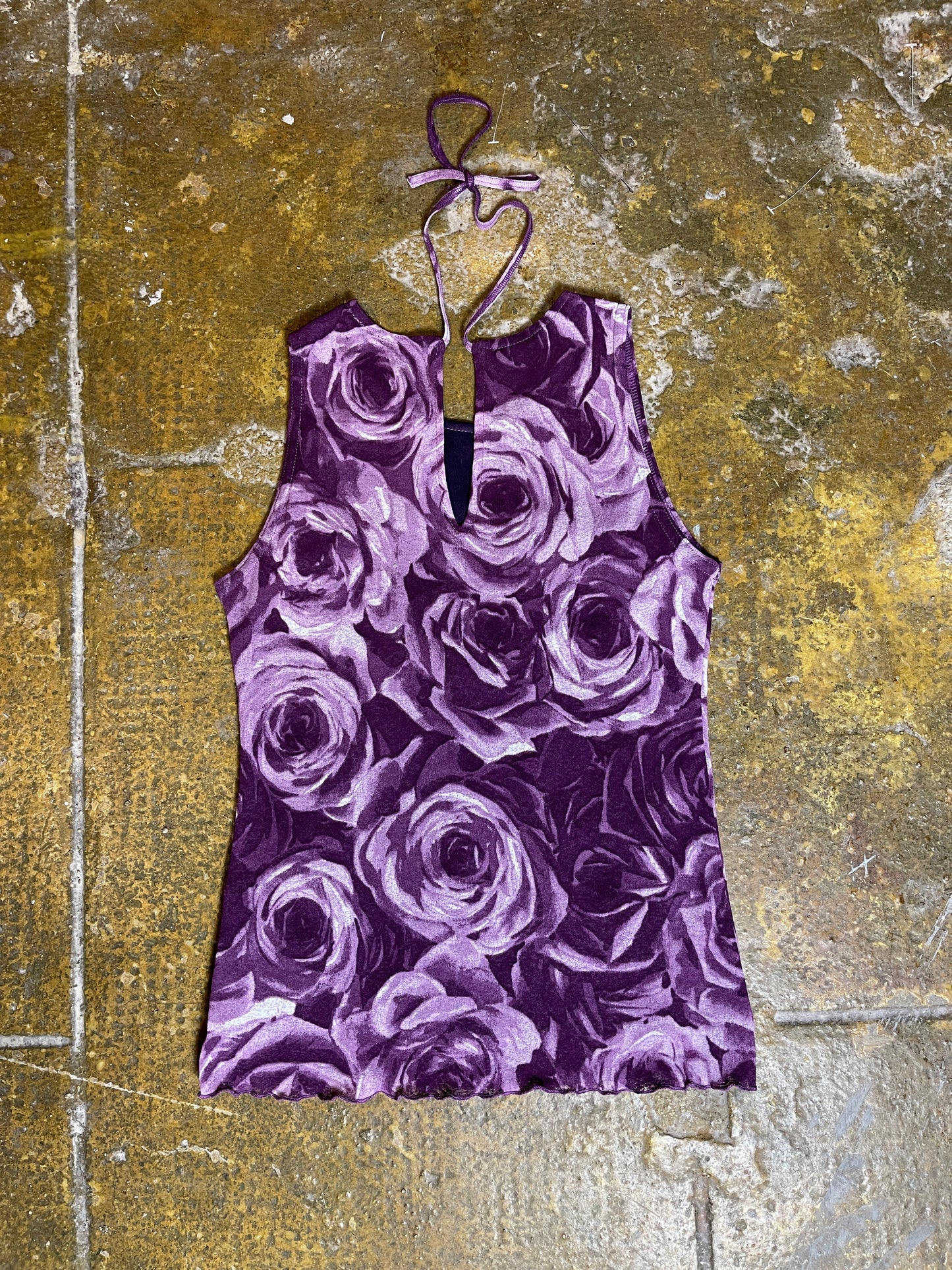 Sleeveless Top Purple 2000s y2k Roses - S