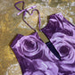 Sleeveless Top Purple 2000s y2k Roses - S