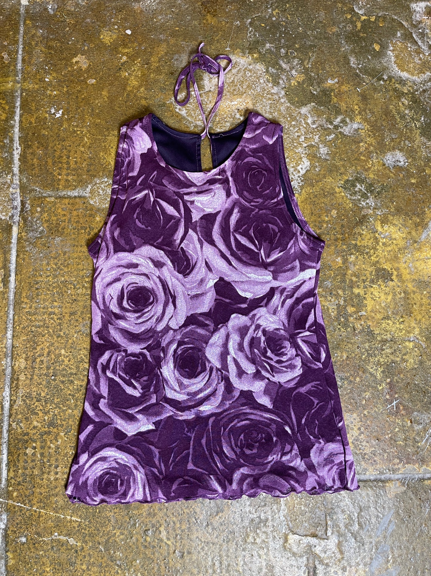 Sleeveless Top Purple 2000s y2k Roses - S