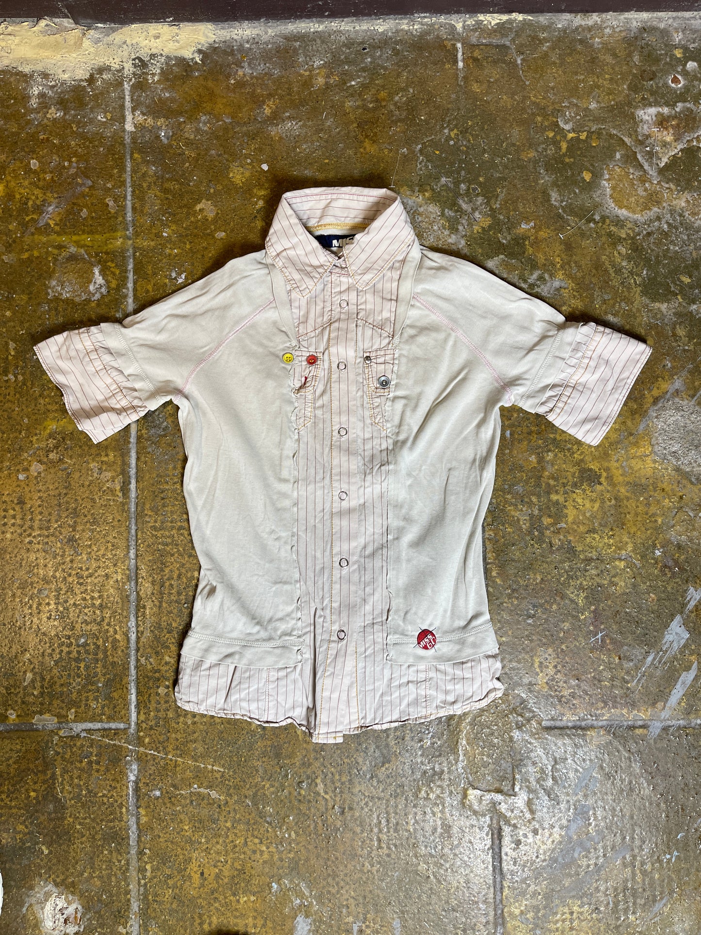 Miss Sixty Short Sleeve Top Cream Gray 2000s y2k - S
