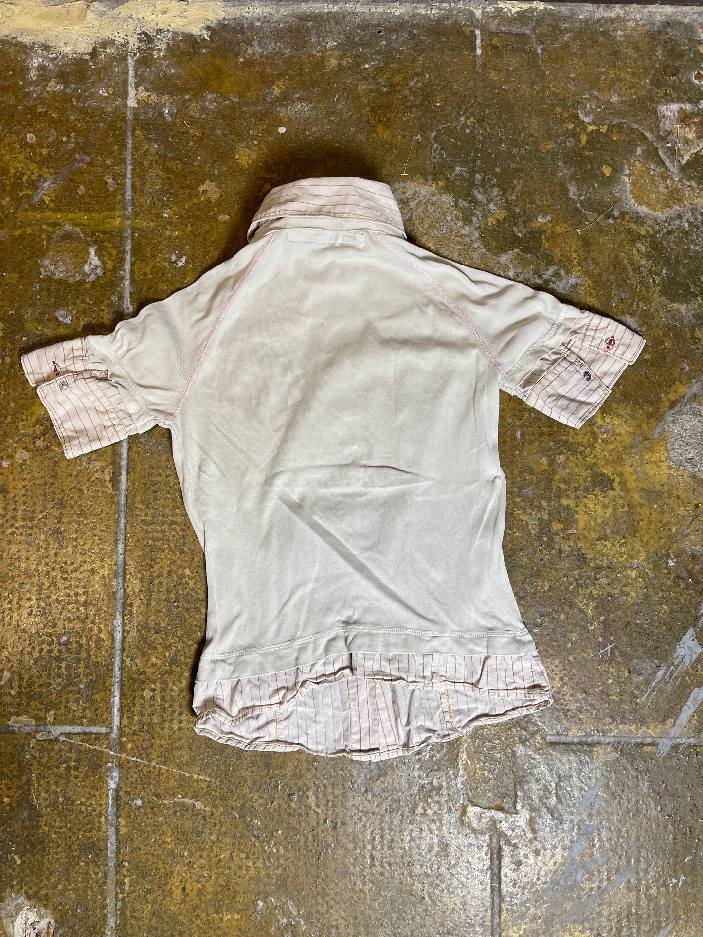 Miss Sixty Short Sleeve Top Cream Gray 2000s y2k - S