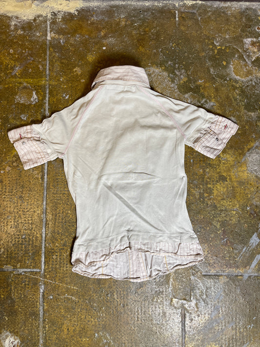 Miss Sixty Short Sleeve Top Cream Gray 2000s y2k - S