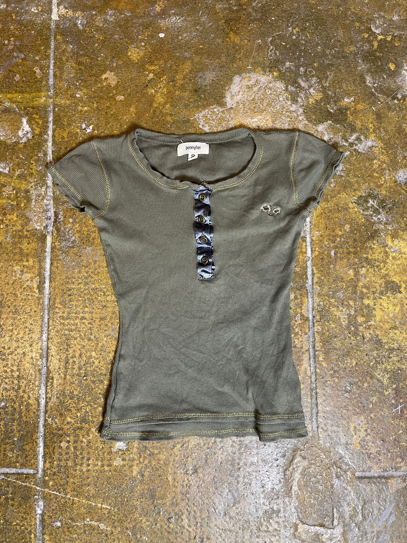 Jennifer Short Sleeve Top Khaki 2000s y2k - S