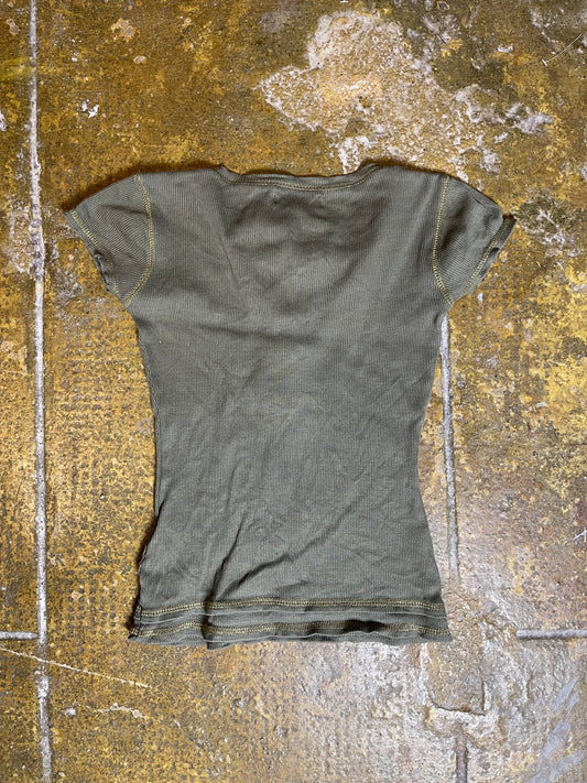 Jennifer Short Sleeve Top Khaki 2000s y2k - S