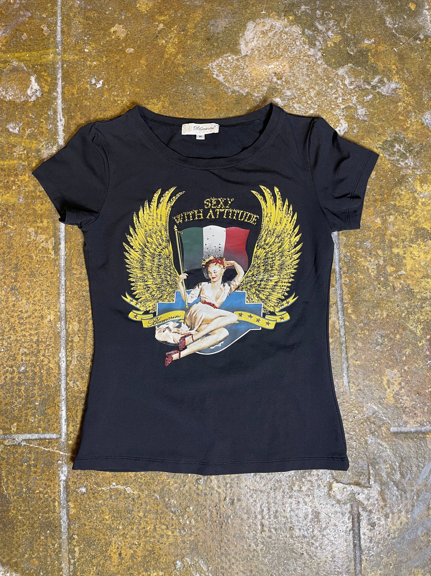 Blumarine Short Sleeve Top Black 2000s y2k Rockabilly Sexy with Attitude - M