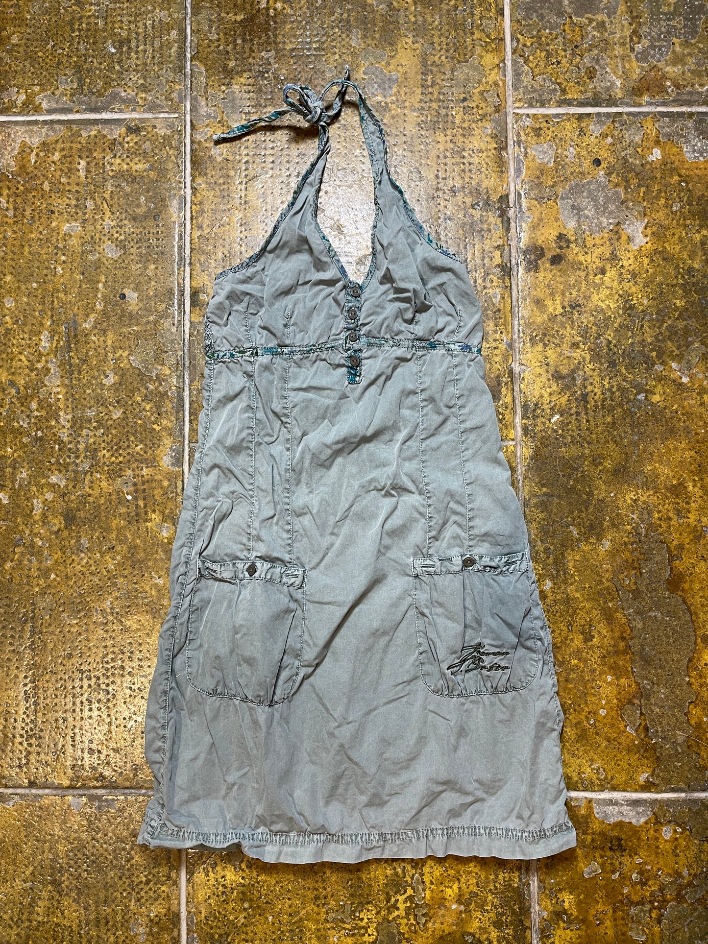 Freeman T Porter Sleeveless Neckholder Dress Gray 2000s y2k - XS
