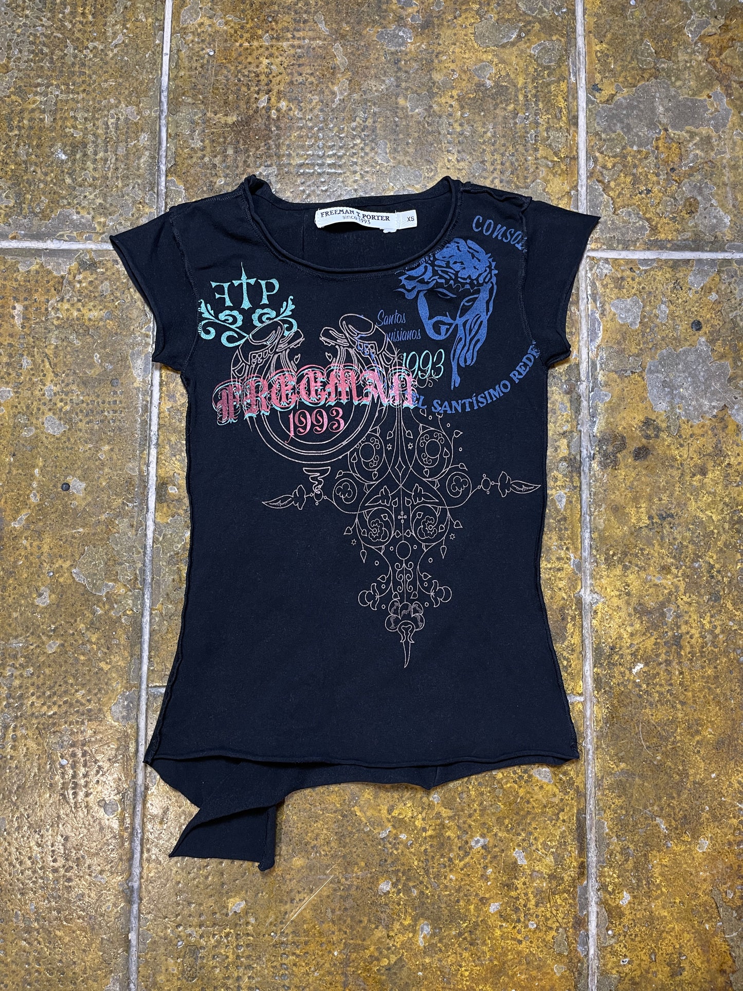 Freeman T Porter Short Sleeve Top Black 2000s y2k - XS