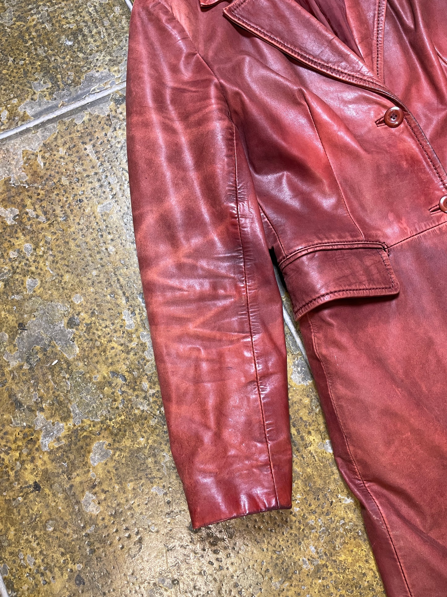 VIntage Zara Long Leather Coat Red 1990s - L