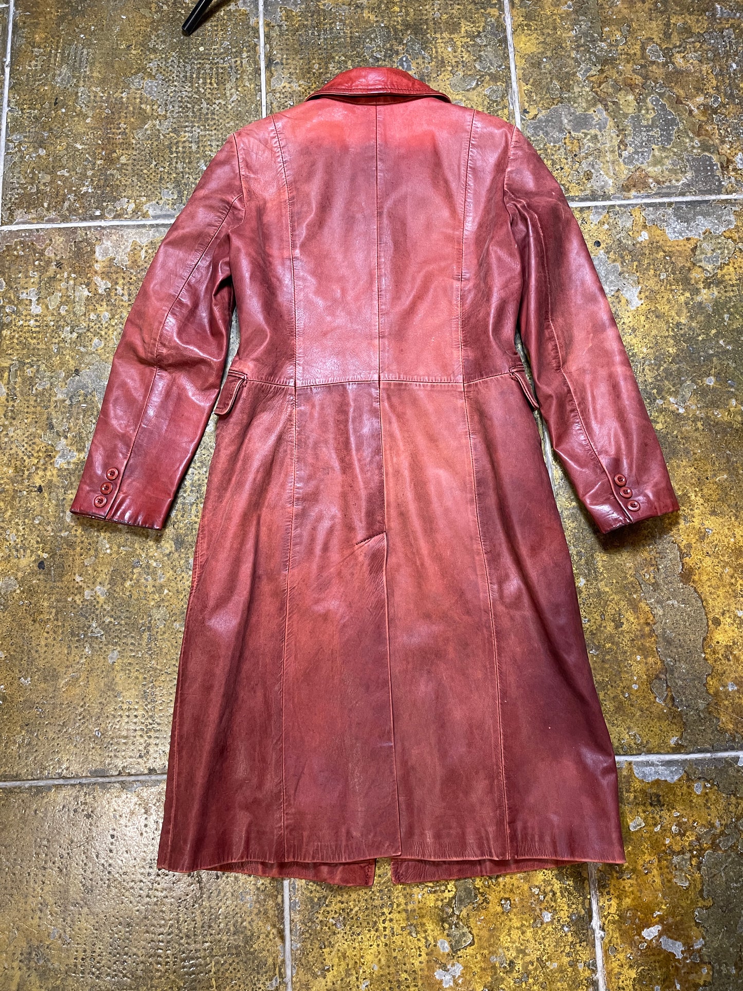 VIntage Zara Long Leather Coat Red 1990s - L