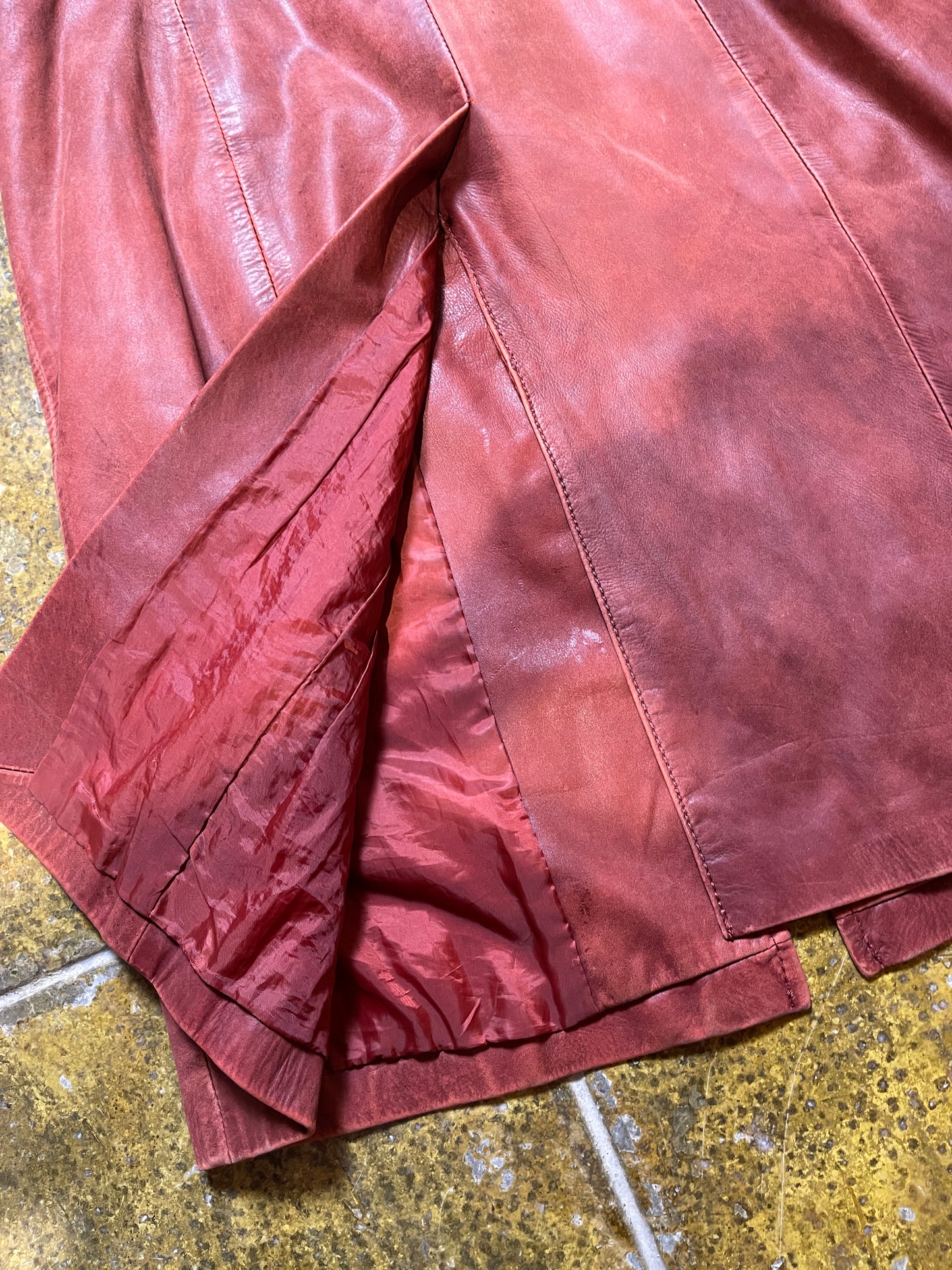 VIntage Zara Long Leather Coat Red 1990s - L