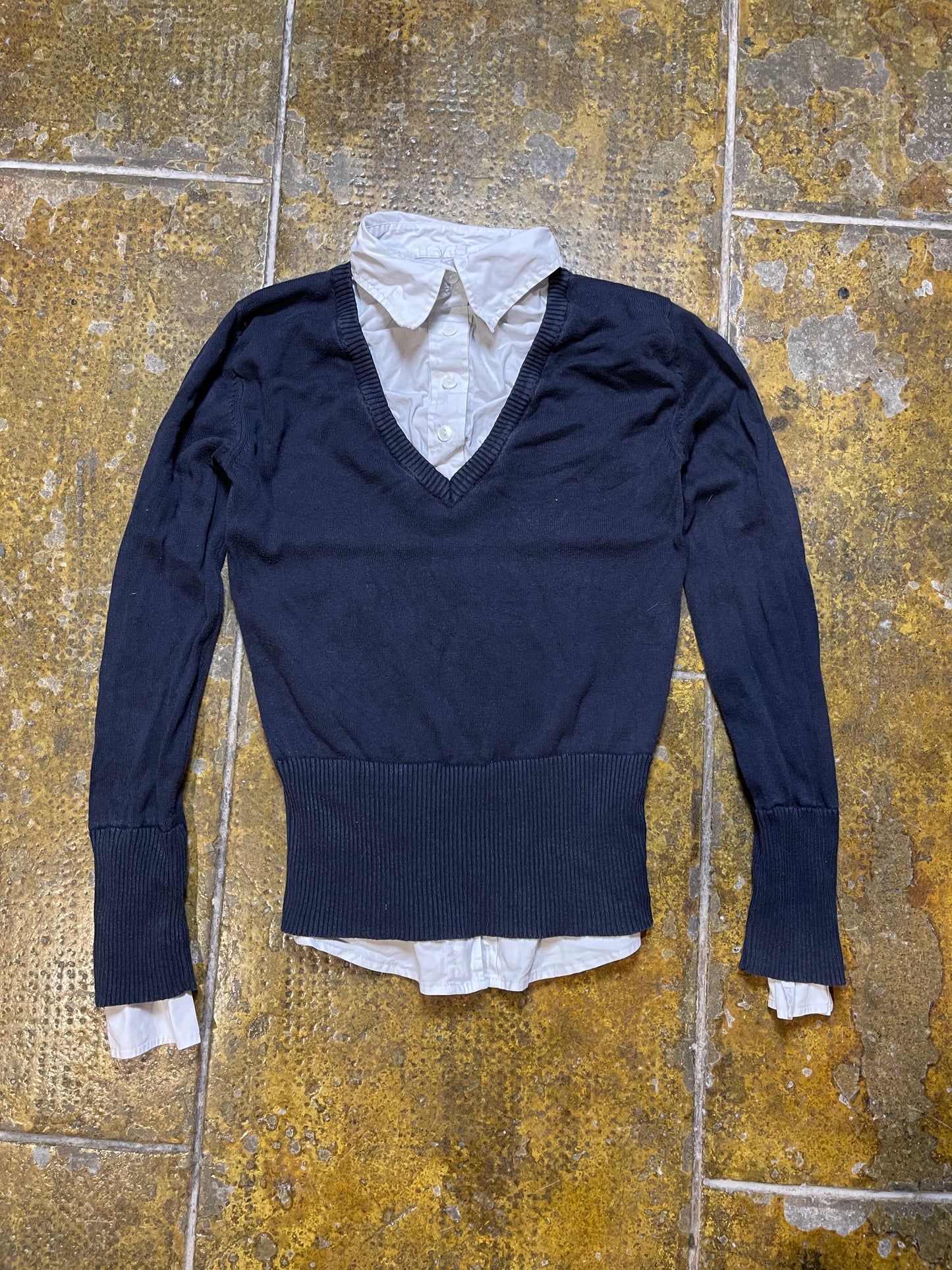 Freeman T Porter Long Sleeve Top Navy 2000s y2k - S