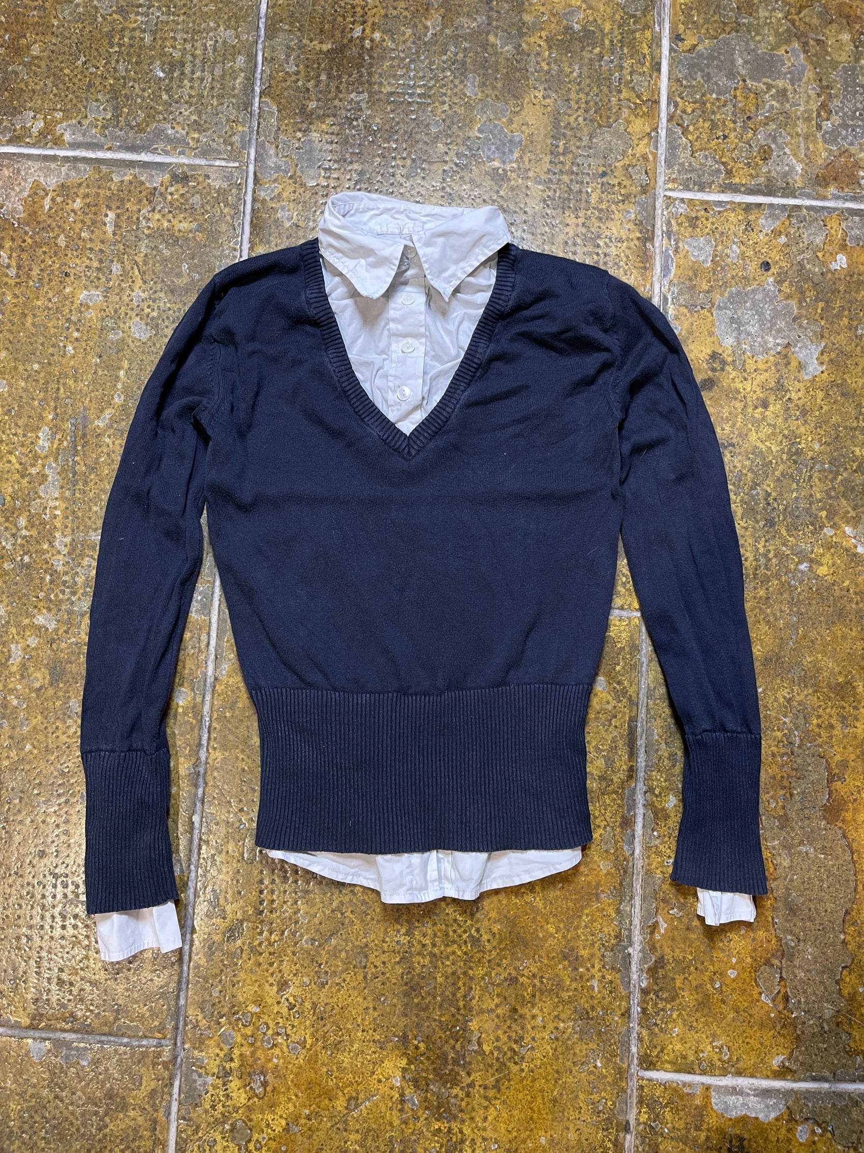 Freeman T Porter Long Sleeve Top Navy 2000s y2k - S