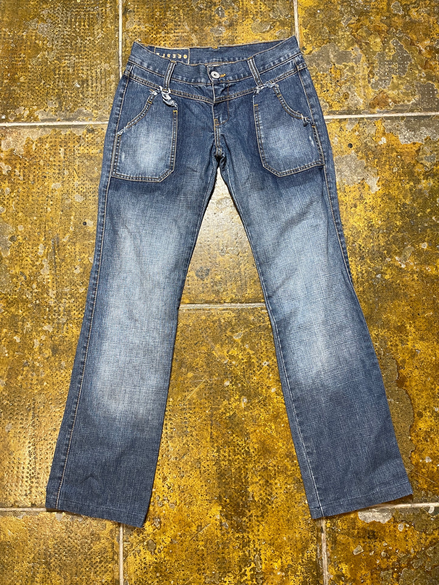Deeply Low Waist Straight Denim Pants Blue 2000s y2k - S