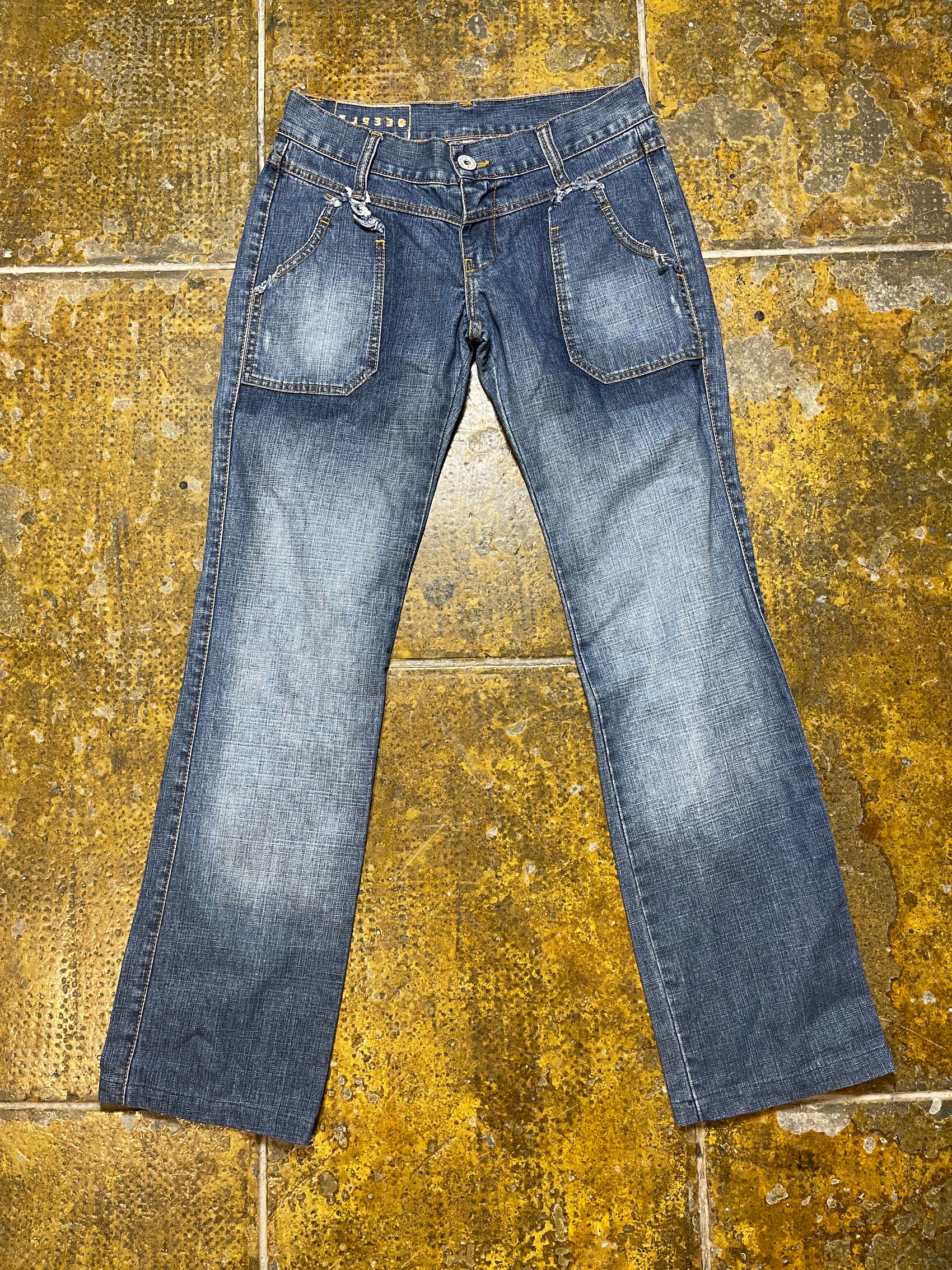 Deeply Low Waist Straight Denim Pants Blue 2000s y2k - S
