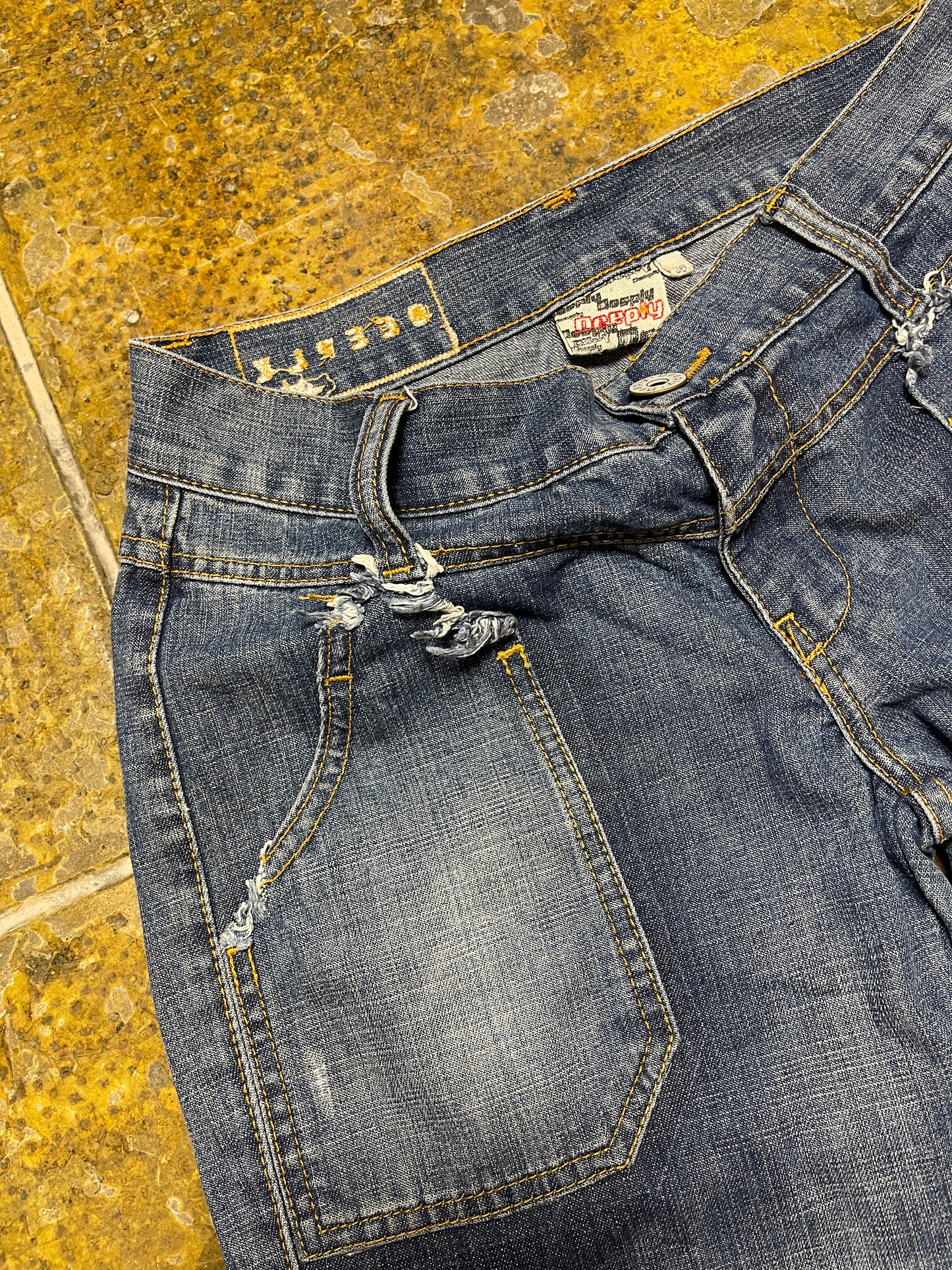 Deeply Low Waist Straight Denim Pants Blue 2000s y2k - S