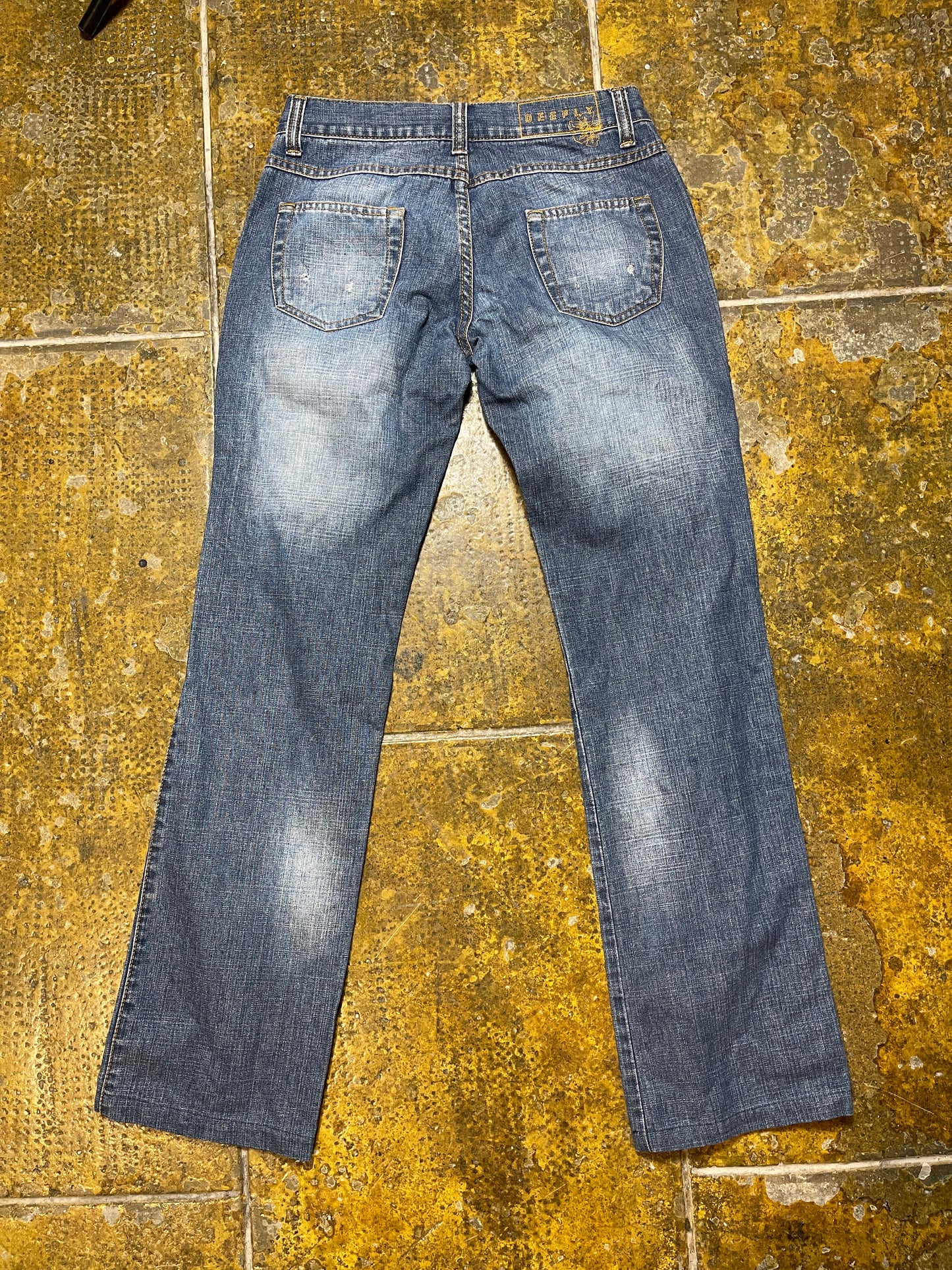 Deeply Low Waist Straight Denim Pants Blue 2000s y2k - S