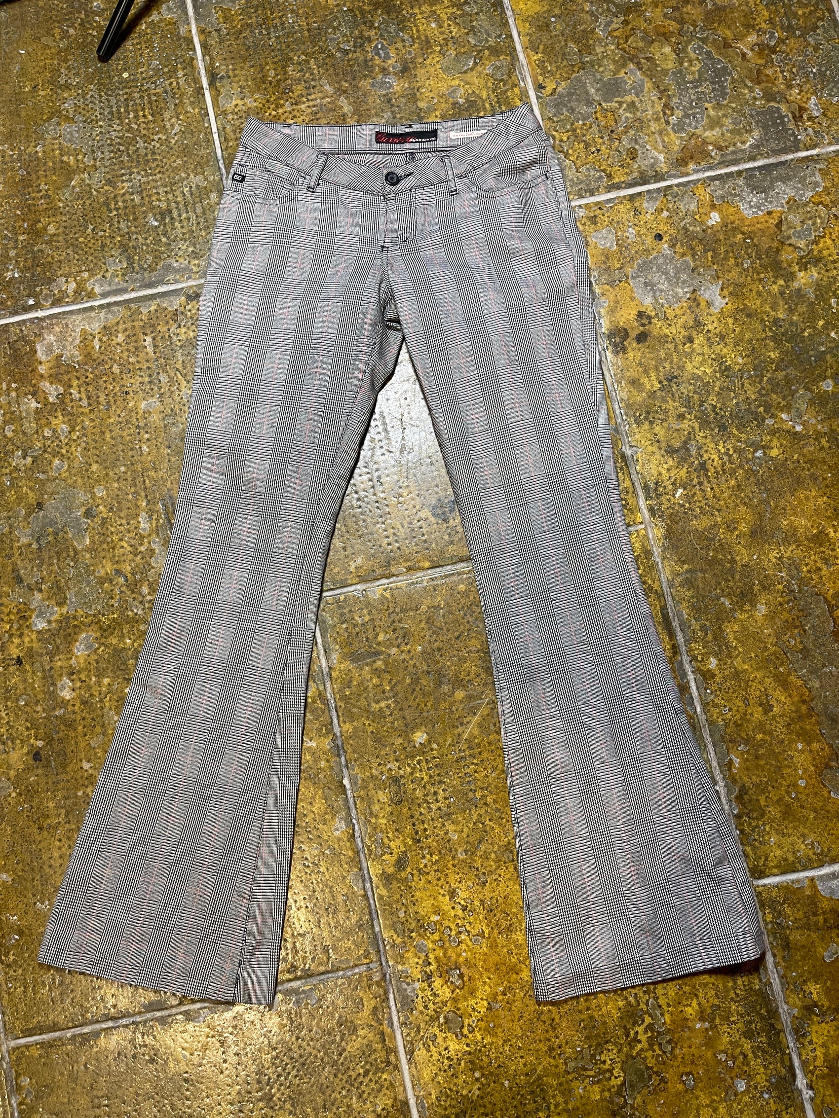 Miss Sixty Low Waist Flared checkered Pants Gray Black 2000s y2k - S/M
