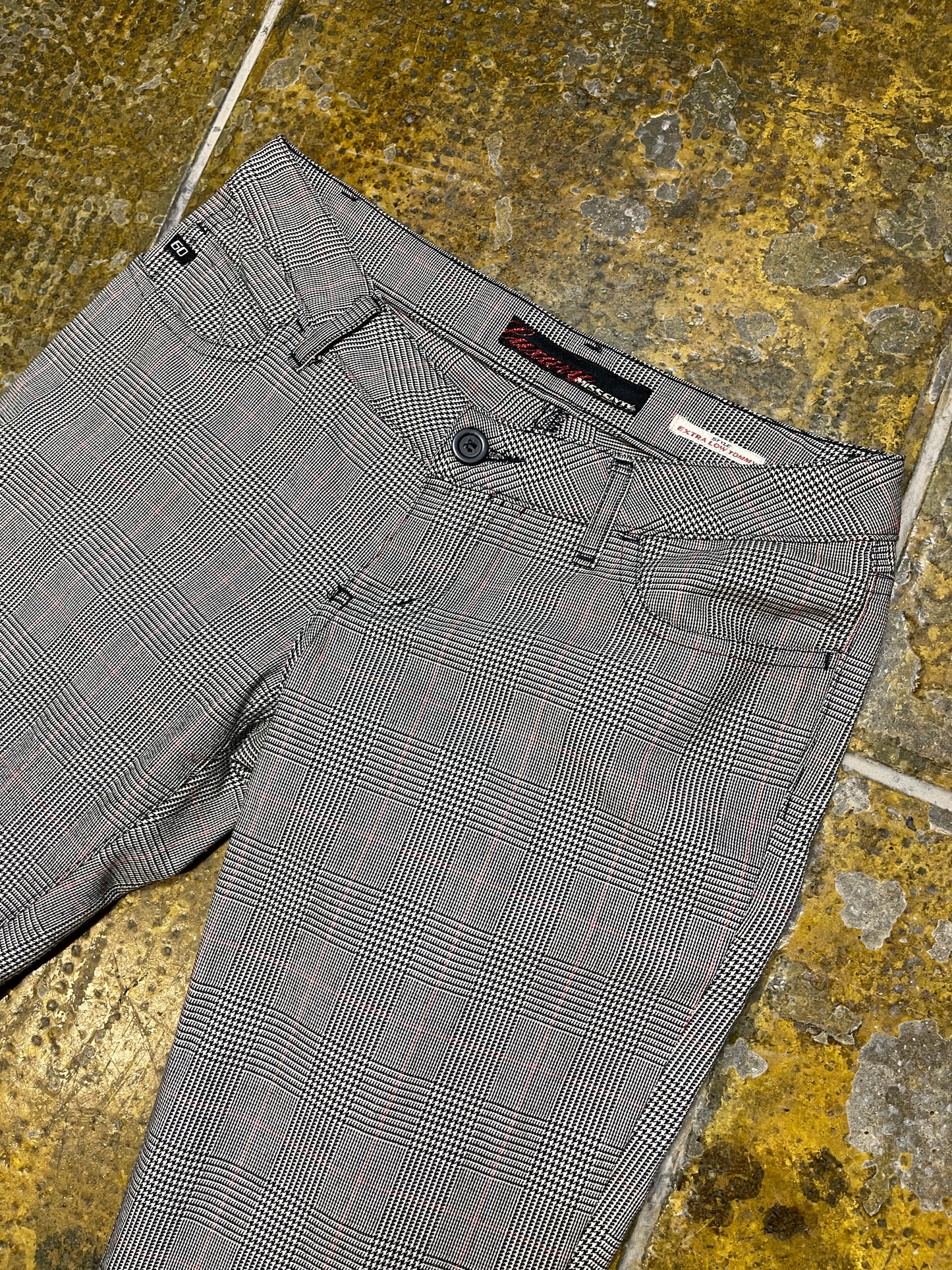 Miss Sixty Low Waist Flared checkered Pants Gray Black 2000s y2k - S/M