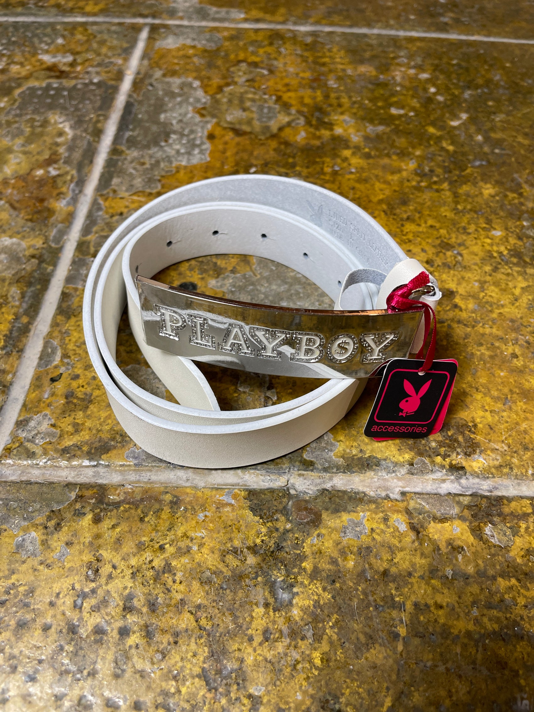 PLayboy Leather Belt 2004 White Deadstock 2000s y2k