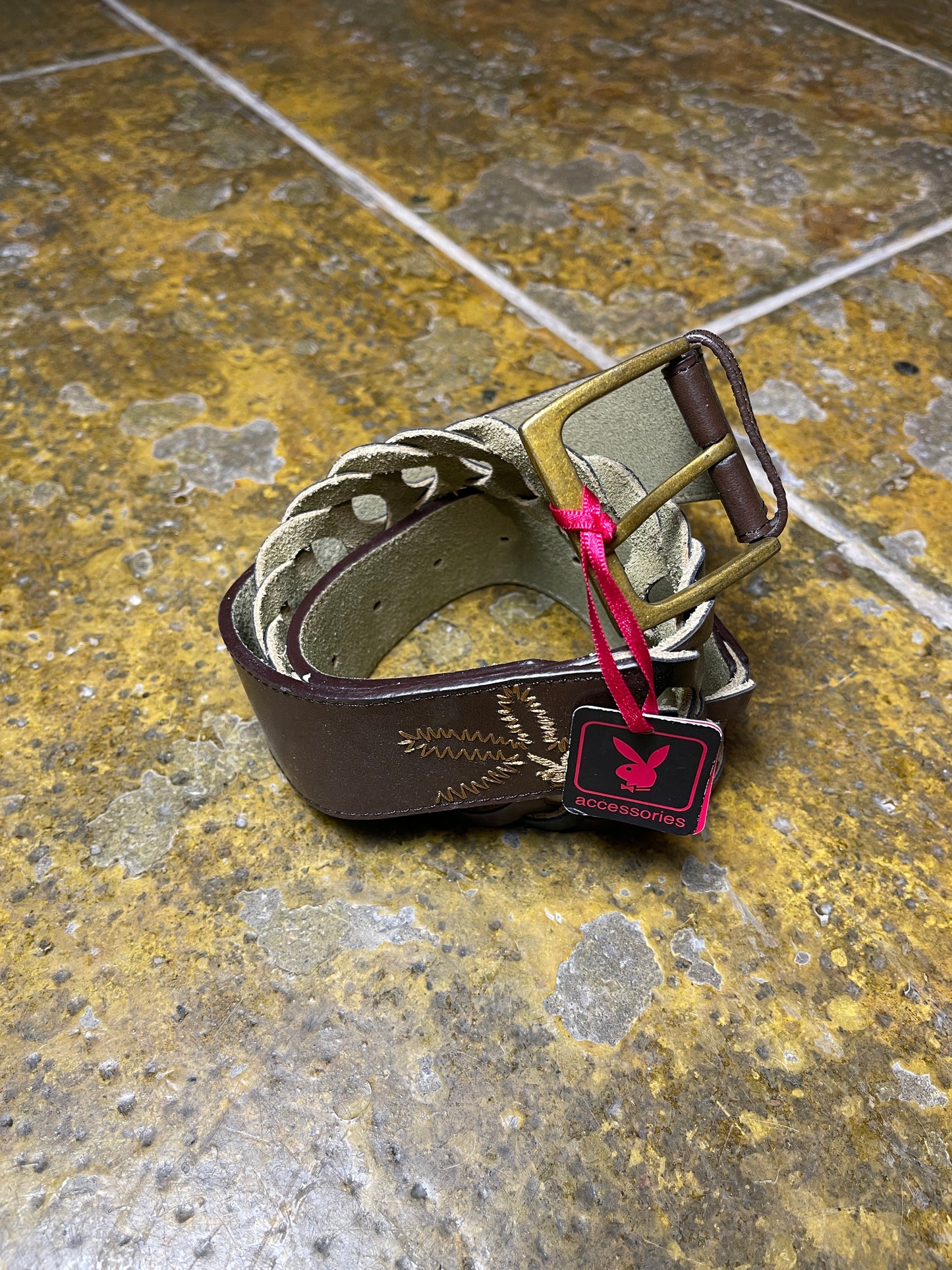 Playboy Leather Belt Brown Boho 2004 y2k
