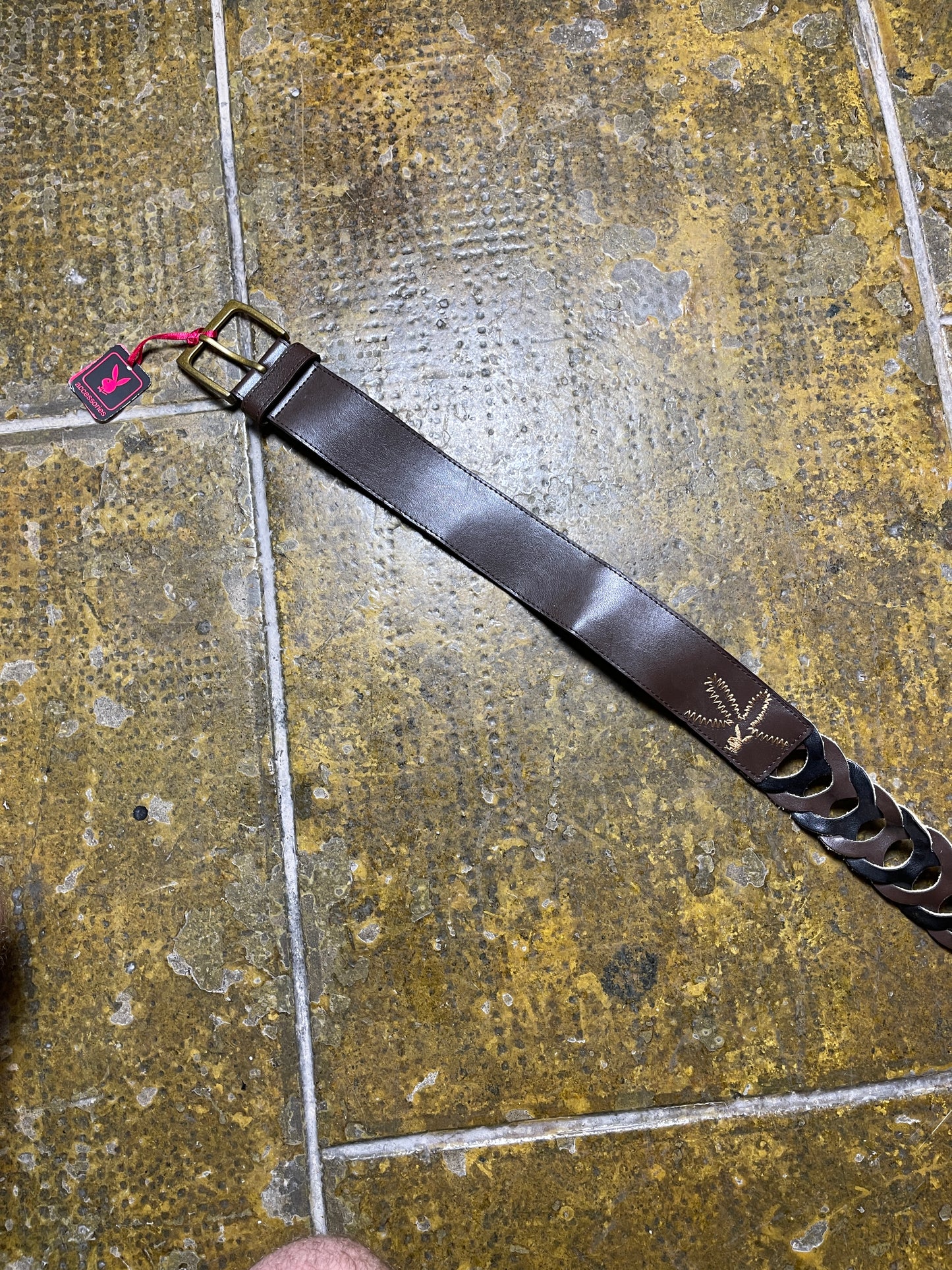 Playboy Leather Belt Brown Boho 2004 y2k