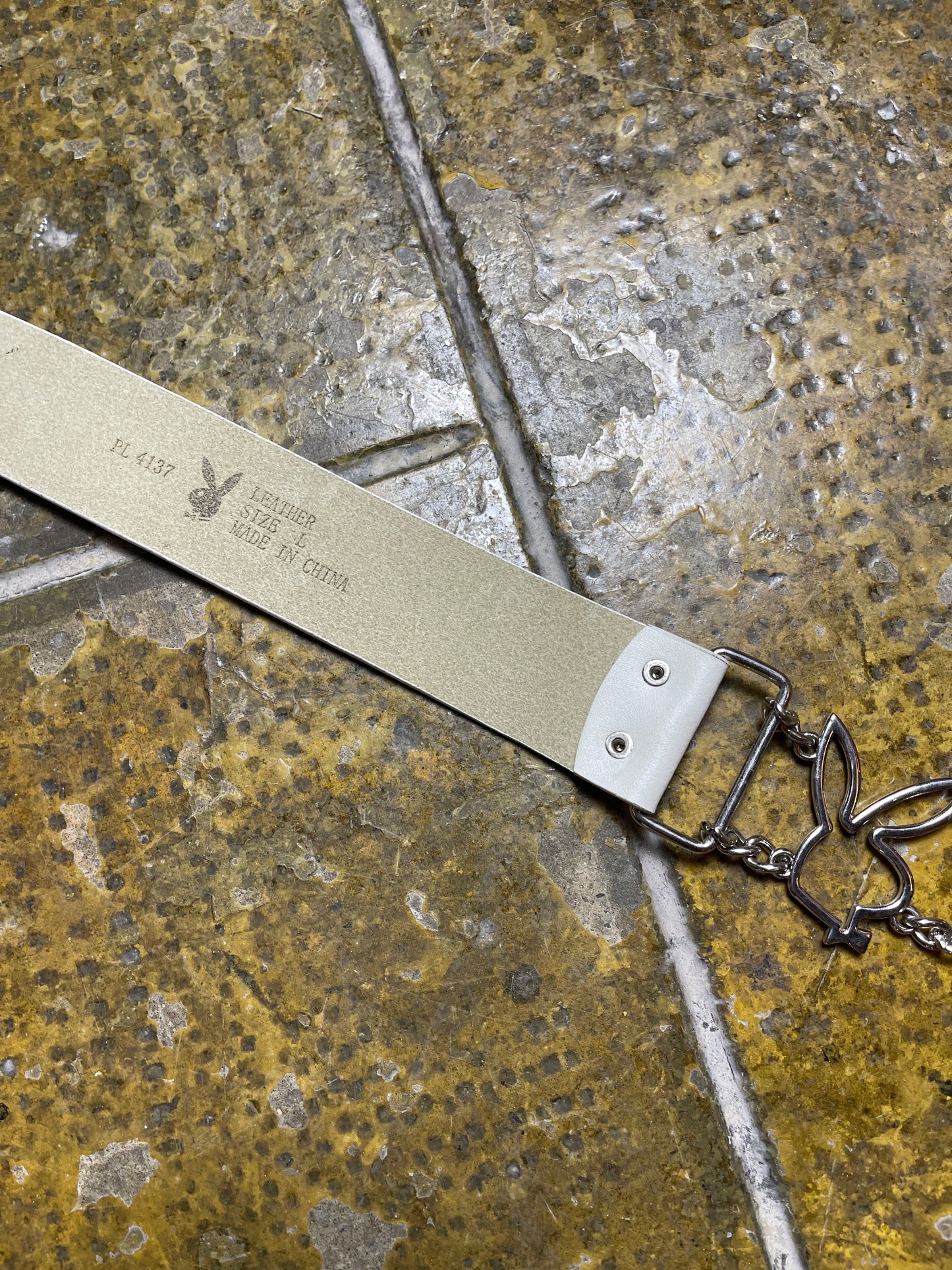 Playboy Leather Metal Belt White Silver 2004 y2k