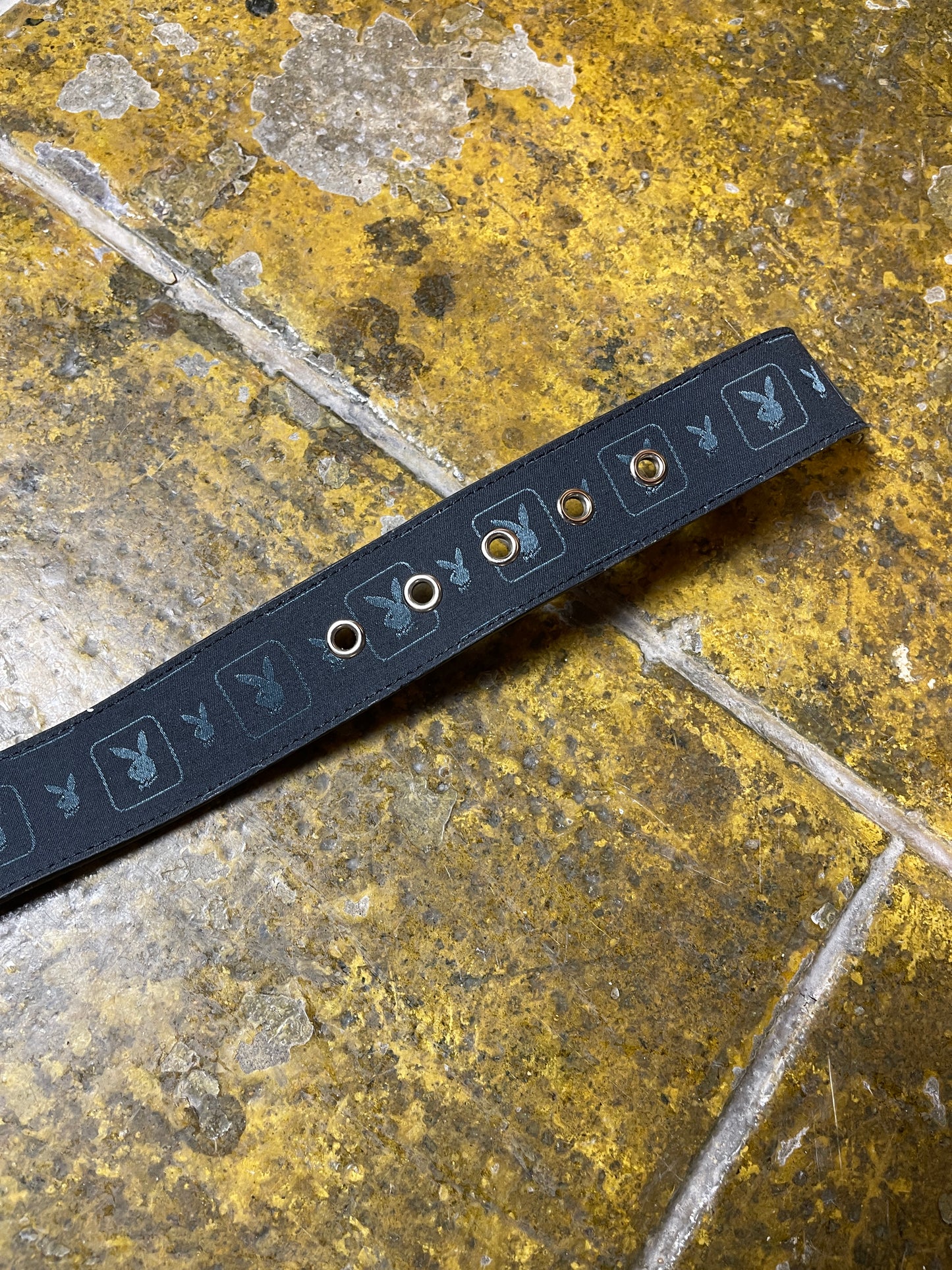 Playboy Belt Leather Cotton Black Silver Big Buckle 2004 y2k