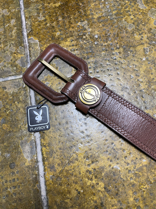 Playboy Leather Belt Brown Big Buckle 2000s y2k