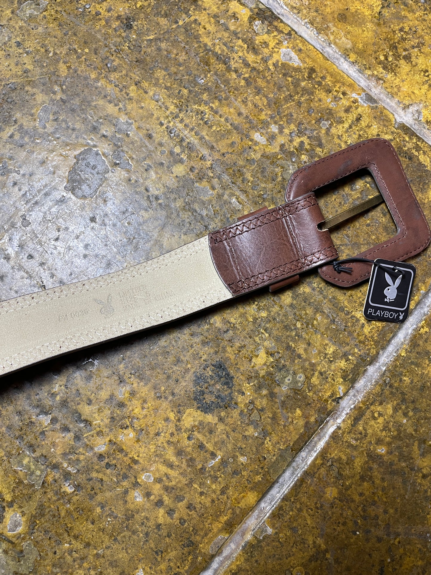 Playboy Leather Belt Brown Big Buckle 2000s y2k