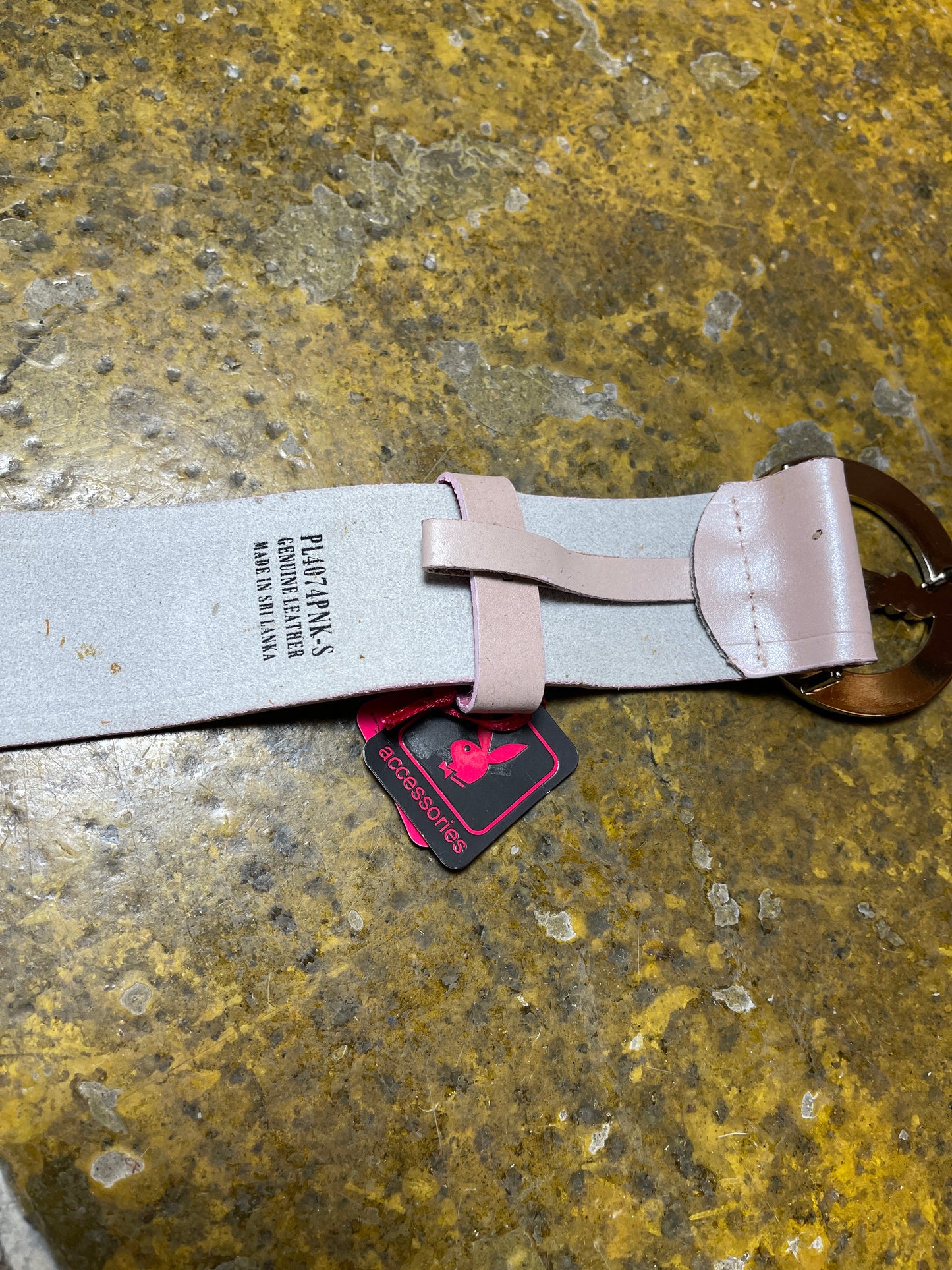 Playboy Leather Belt Rose Big Buckle Silver Metal 2004 y2k