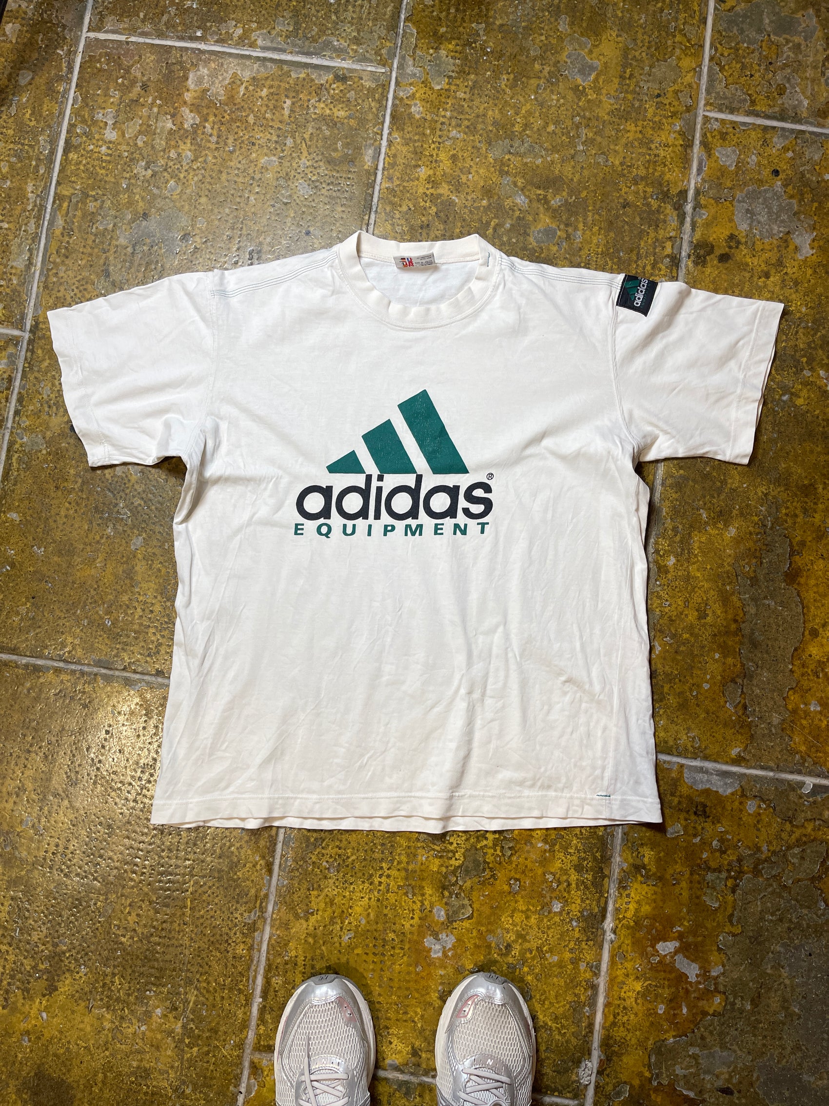 Vintage Adidas Equipment T-Shirt White Turquoise 1990s - L/XL