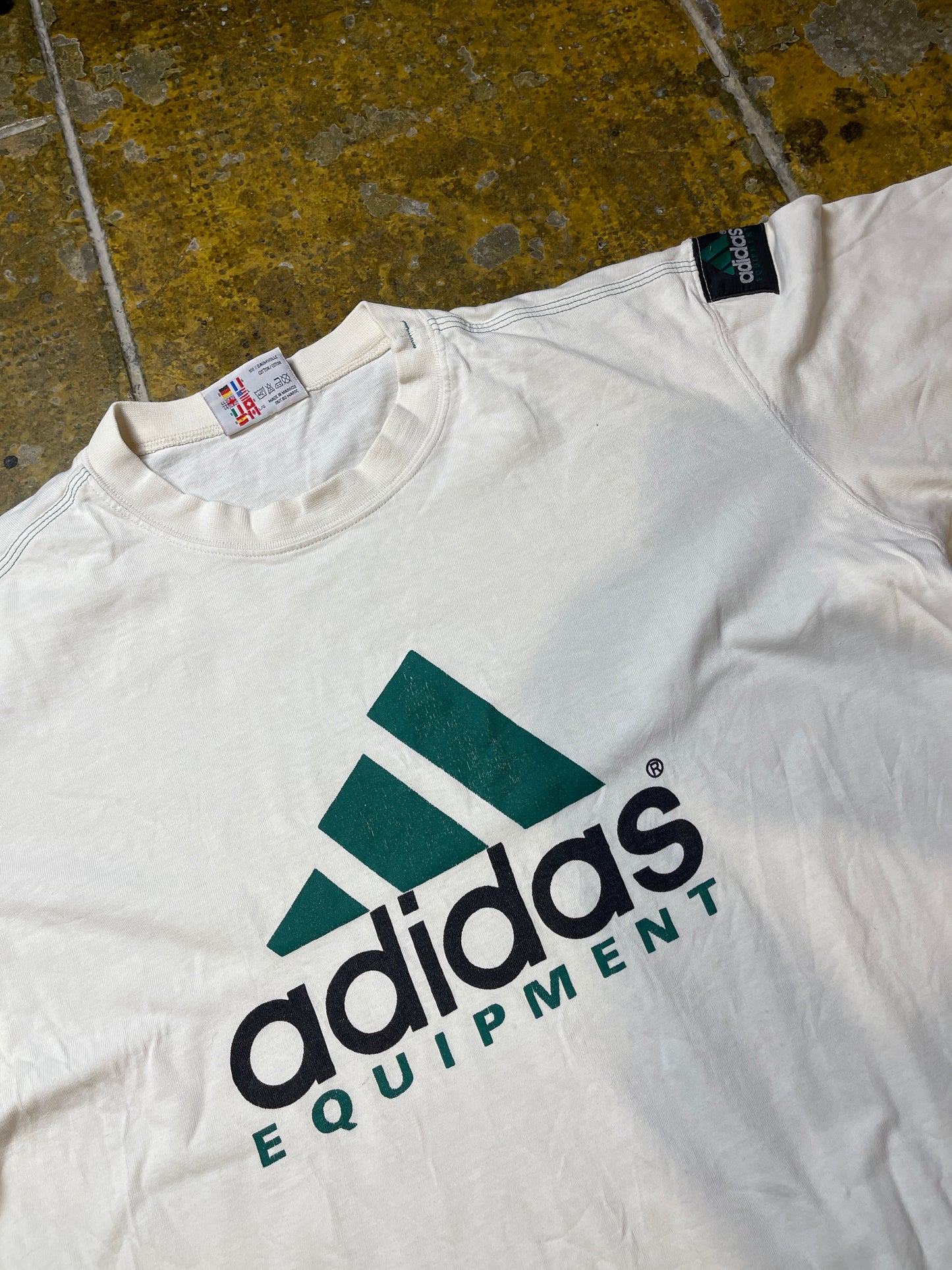 Vintage Adidas Equipment T-Shirt White Turquoise 1990s - L/XL