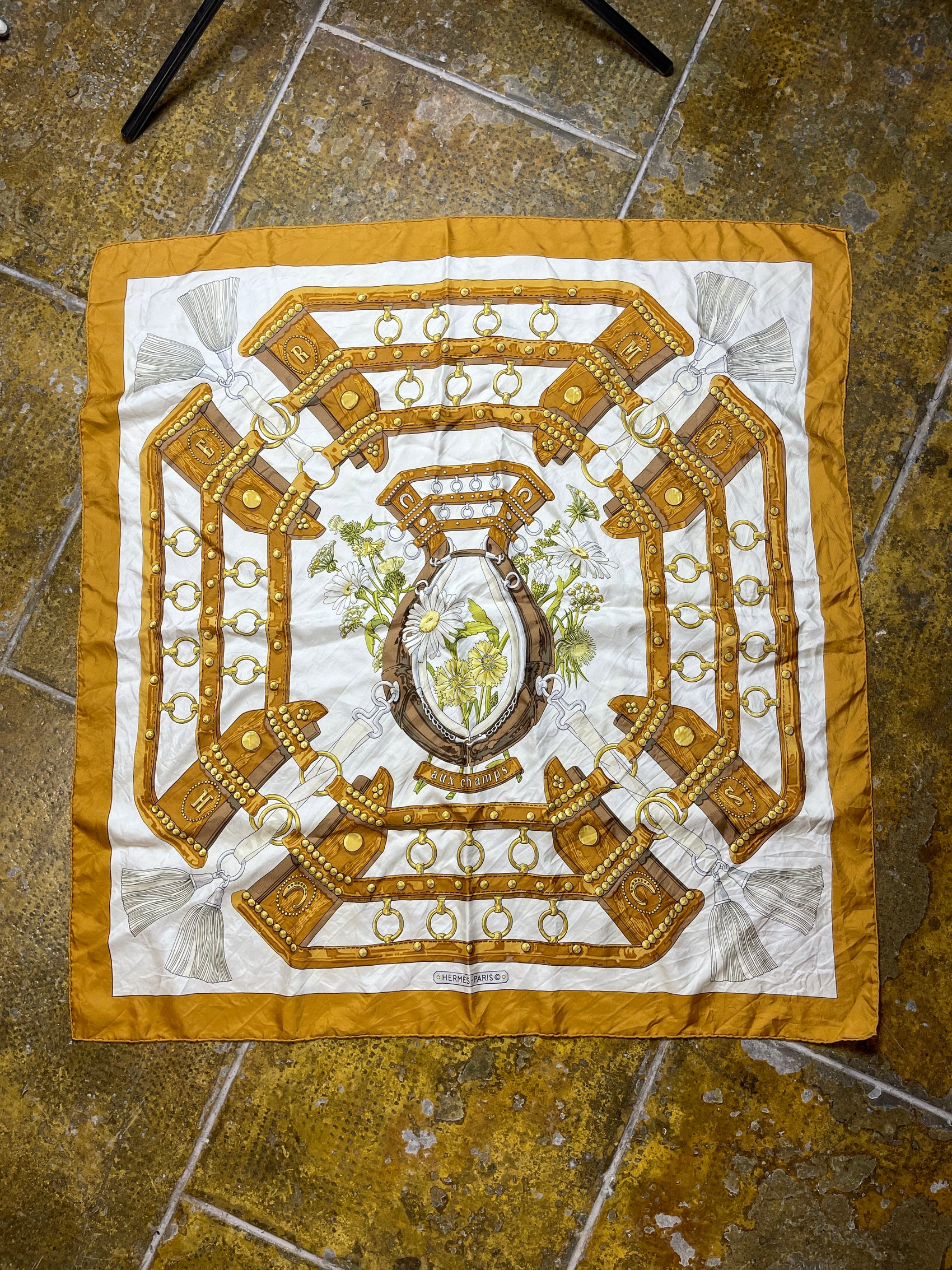 Vintage Hermes 'Aux Champs' Silk Scarf 1970 Caty Latham