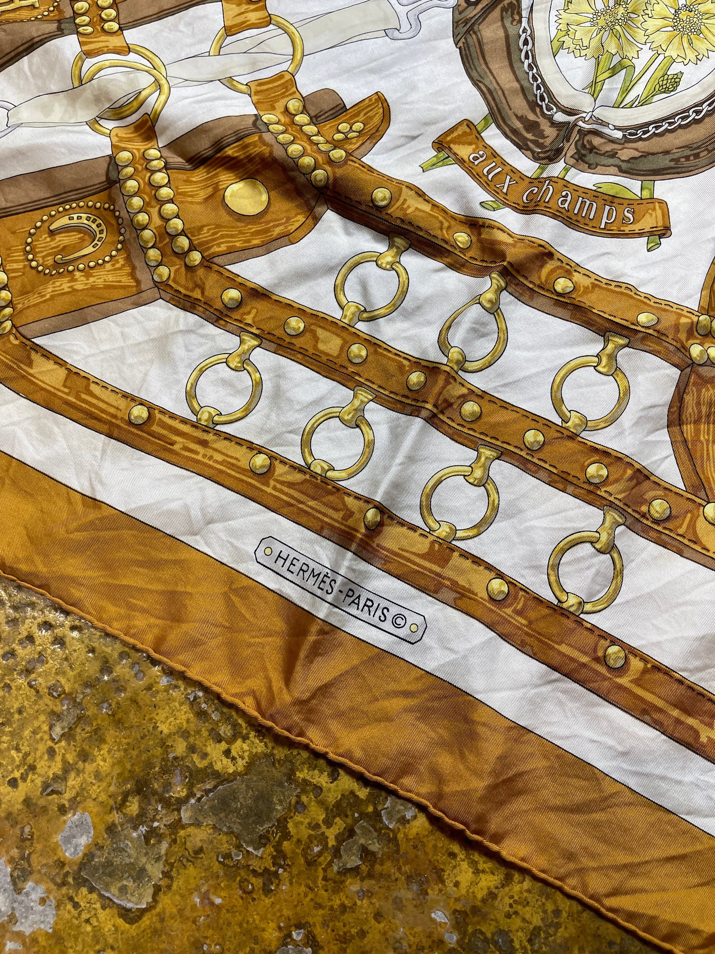 Vintage Hermes 'Aux Champs' Silk Scarf 1970 Caty Latham
