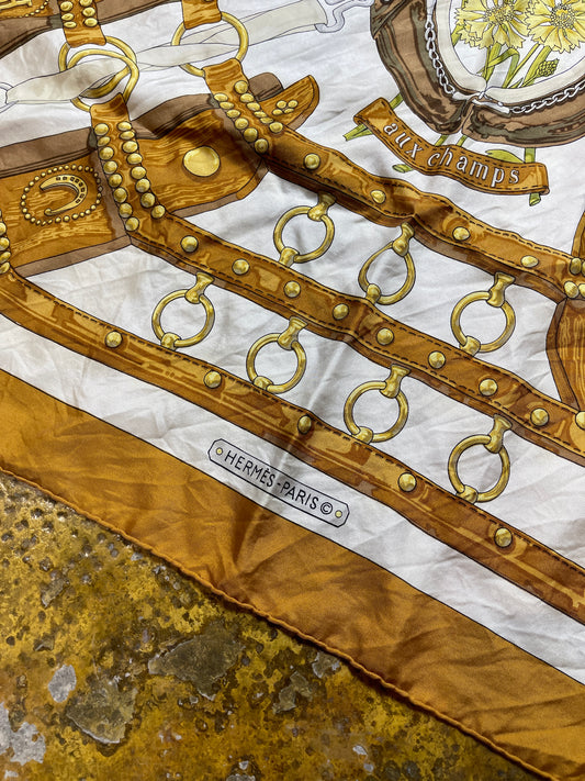 Vintage Hermes 'Aux Champs' Silk Scarf 1970 Caty Latham