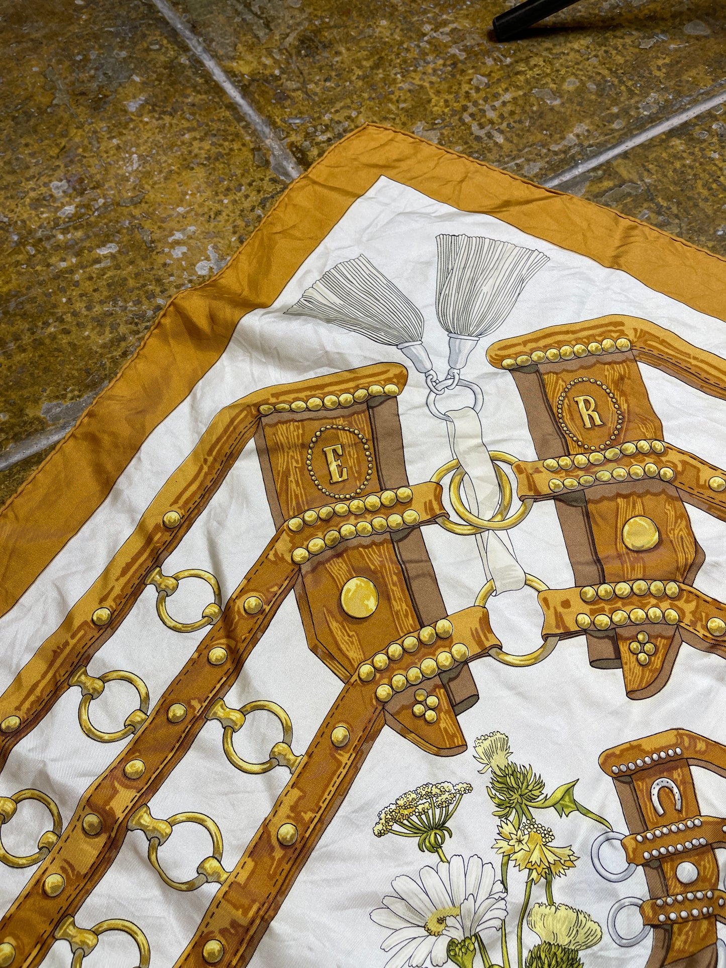 Vintage Hermes 'Aux Champs' Silk Scarf 1970 Caty Latham