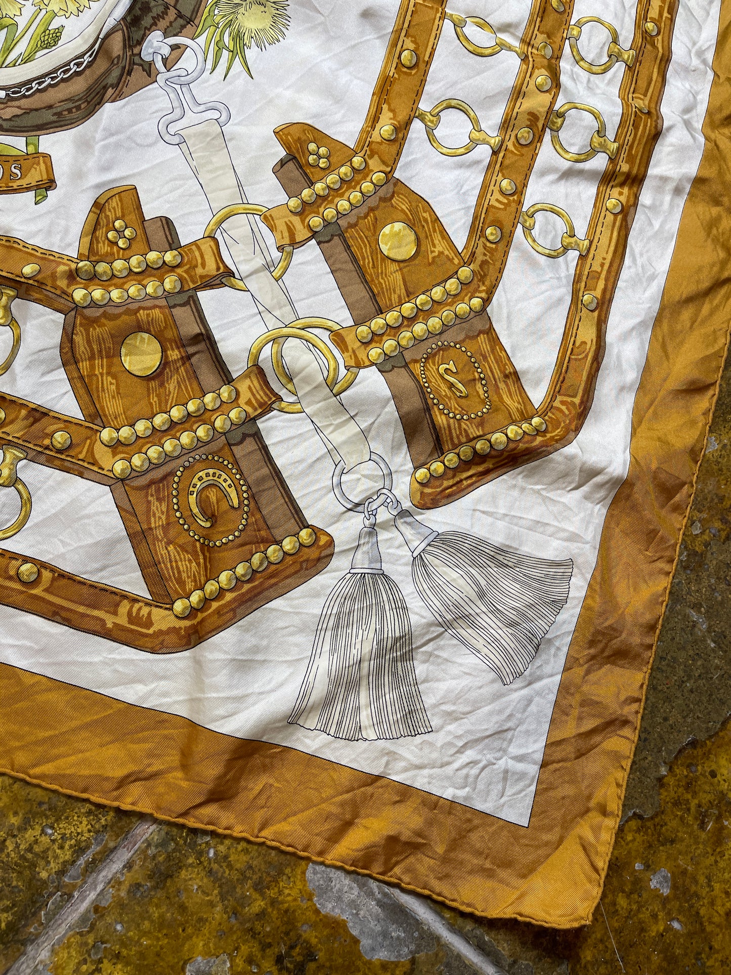 Vintage Hermes 'Aux Champs' Silk Scarf 1970 Caty Latham