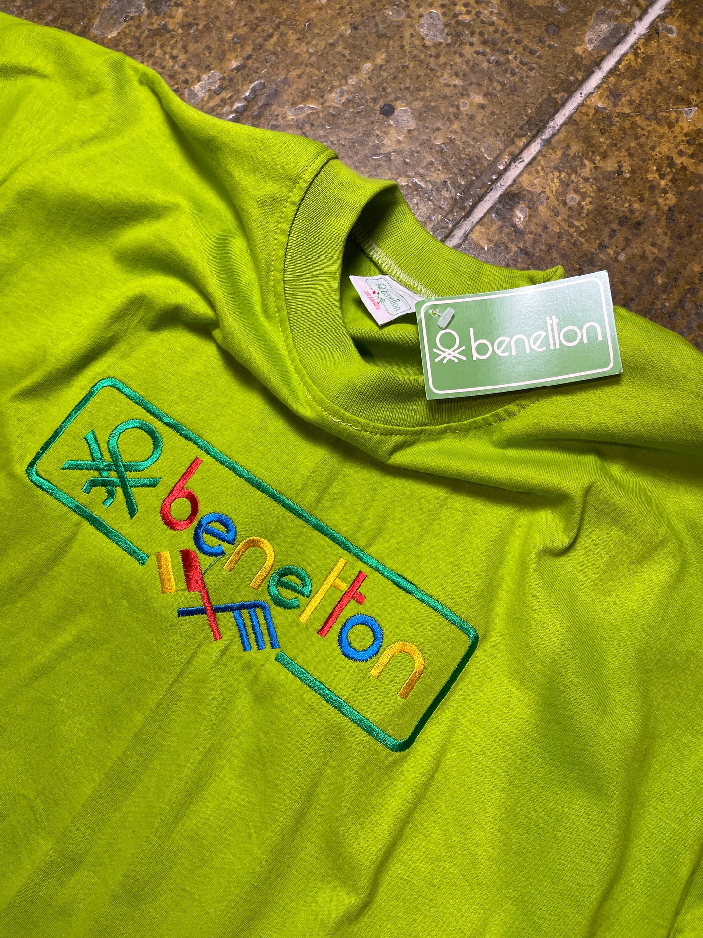Vintage Benetton T-Shirt Singlestitch Green 1980s Deadstock - L