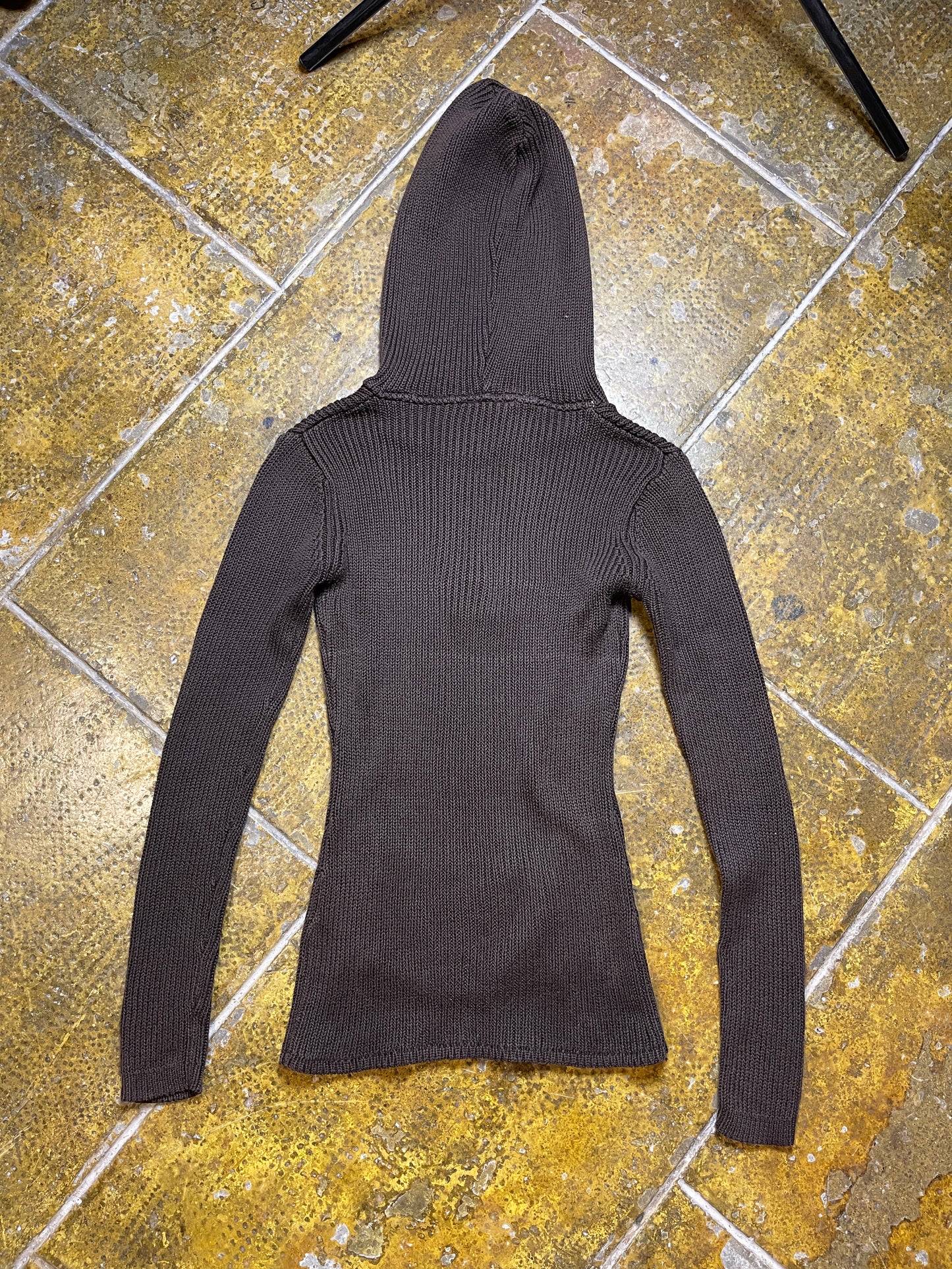 Clockhouse Knitted Hooded Sweatshirt Brown 2000s y2k - XS