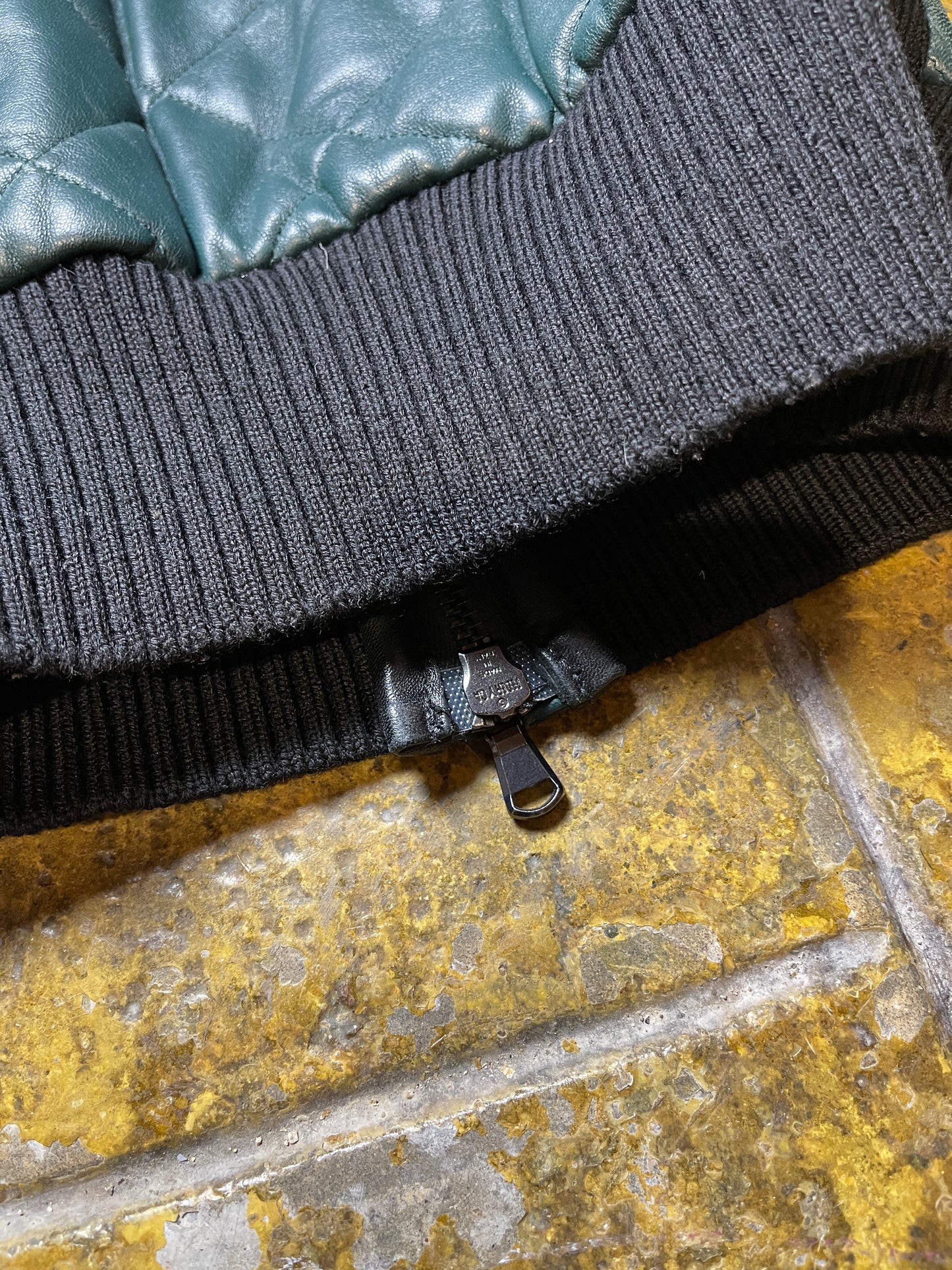 Iceberg Quilted Leather Jacket Green Black - L