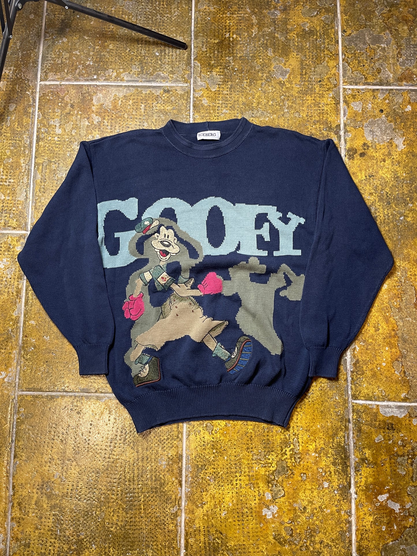 Vintage Iceberg Goofy Disney Knitted Sweatshirt Navy 1990s - XL