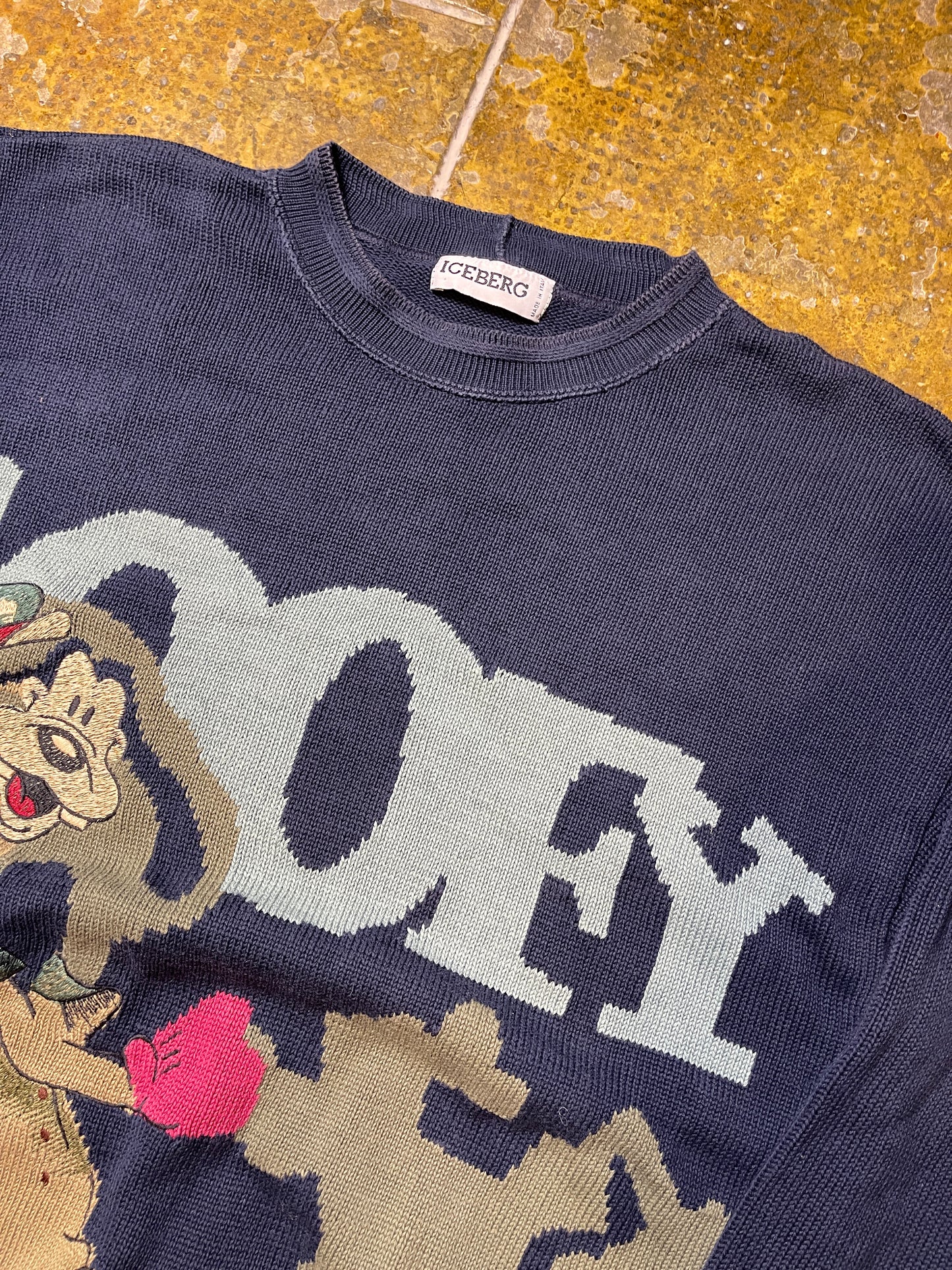 Vintage Iceberg Goofy Disney Knitted Sweatshirt Navy 1990s - XL